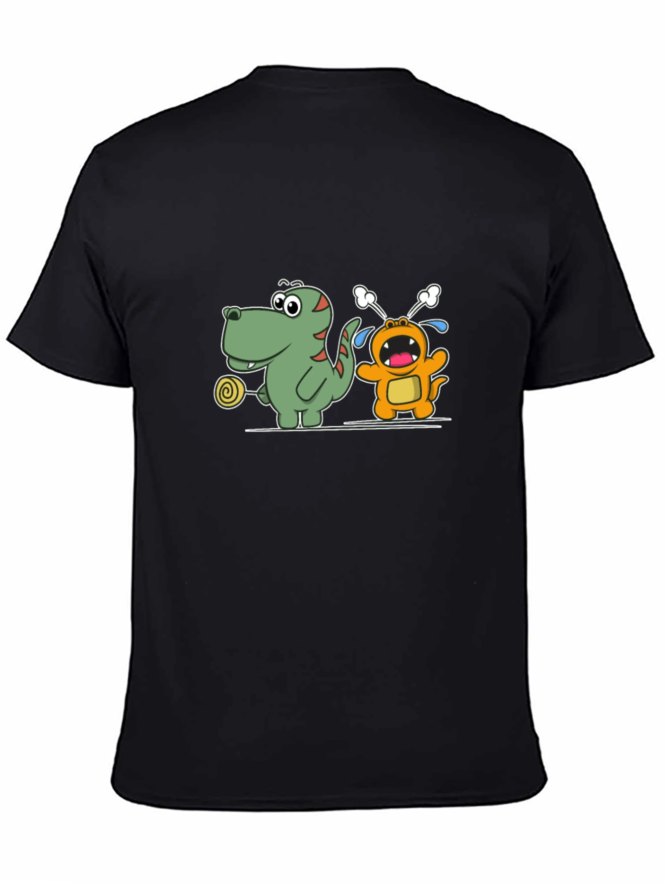 Cartoon Dinosaur & Monster Black T-Shirt