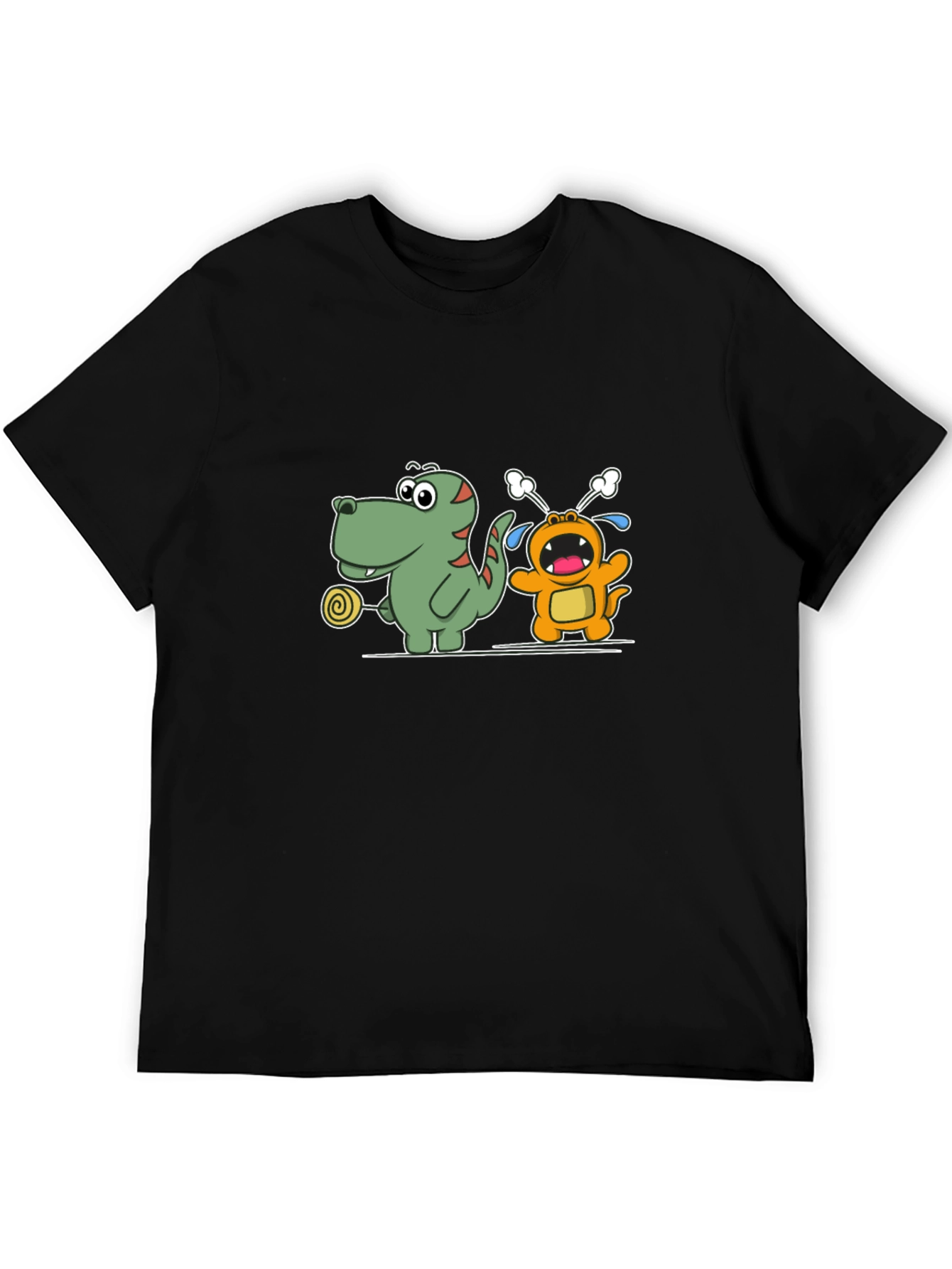 Cartoon Dinosaur & Monster Black T-Shirt