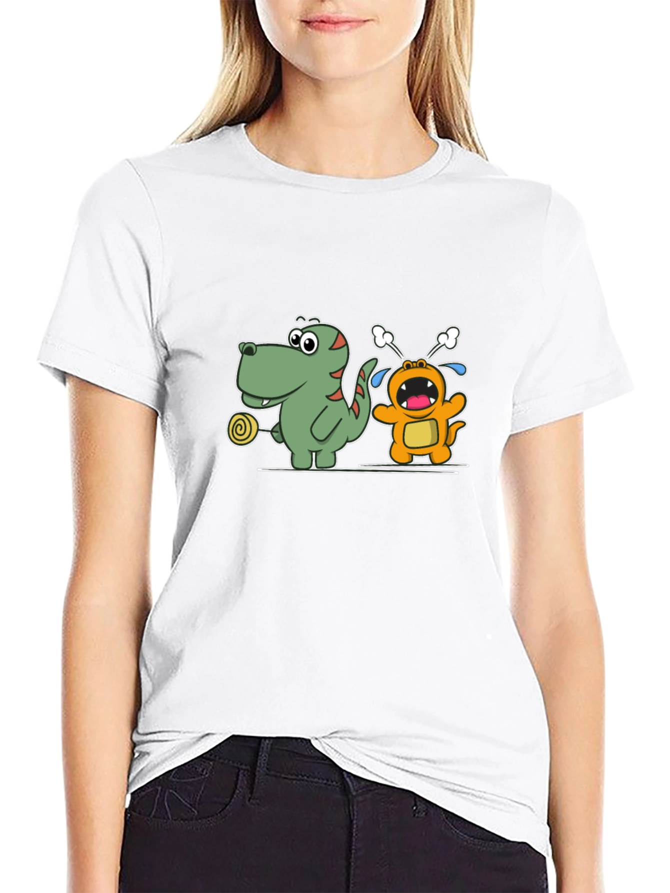Cartoon Dinosaur & Monster Black T-Shirt