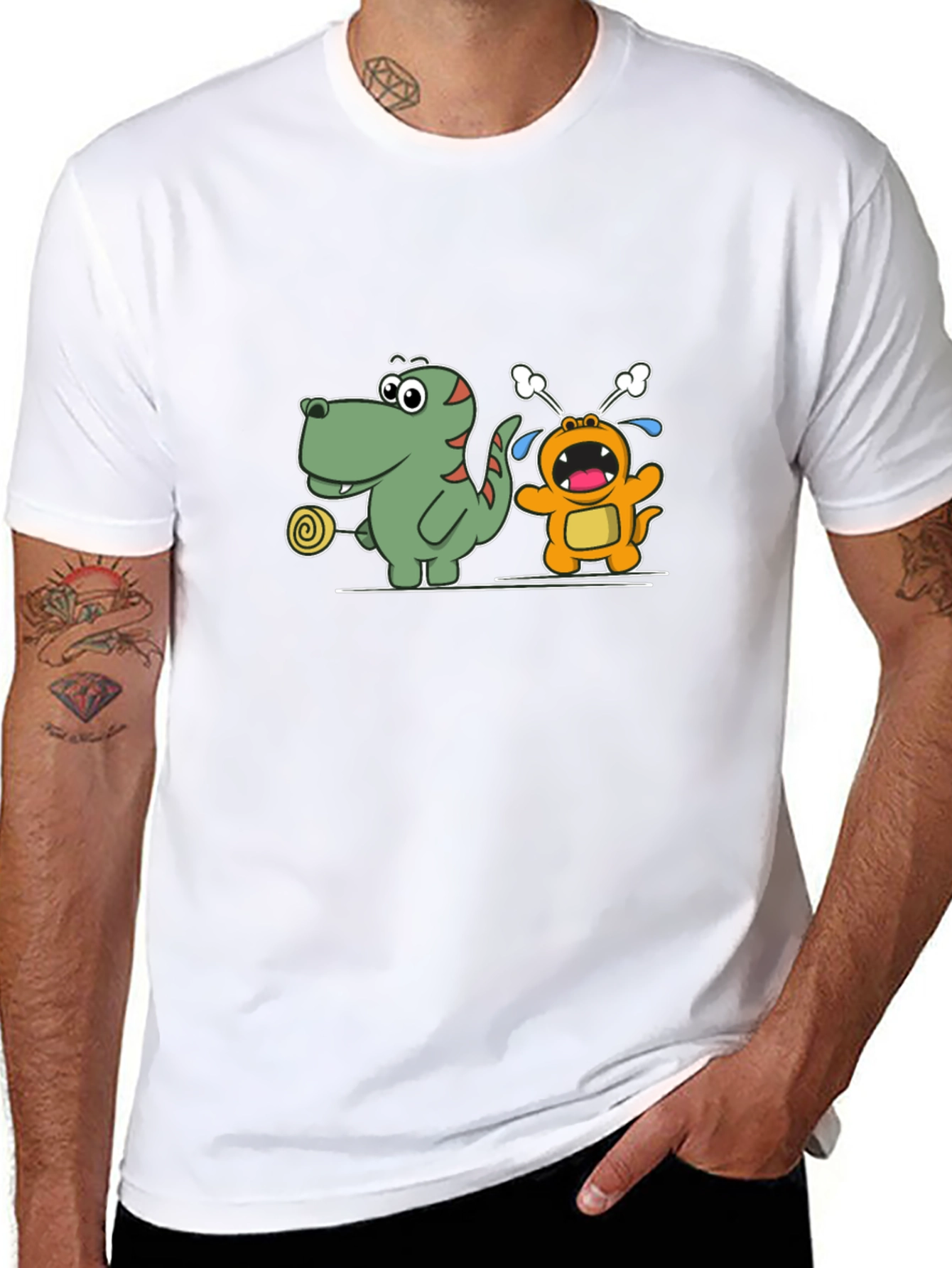 Cartoon Dinosaur & Monster Black T-Shirt