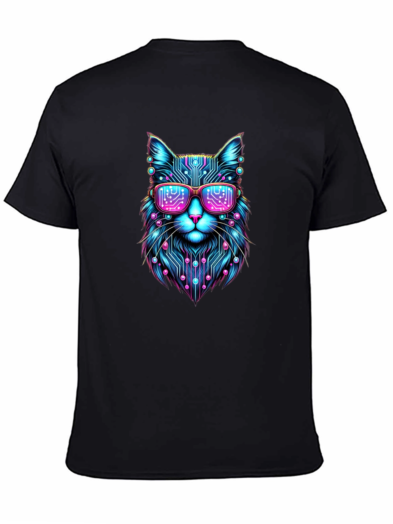 Cyberpunk Cat T-Shirt Futuristic Neon Kitty Tee