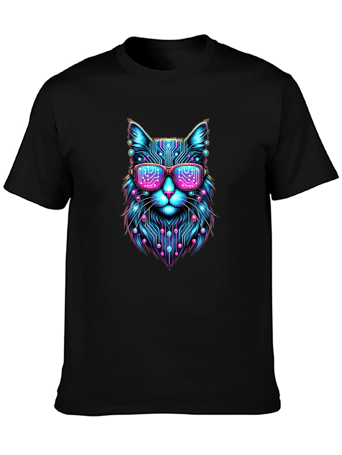 Cyberpunk Cat T-Shirt Futuristic Neon Kitty Tee
