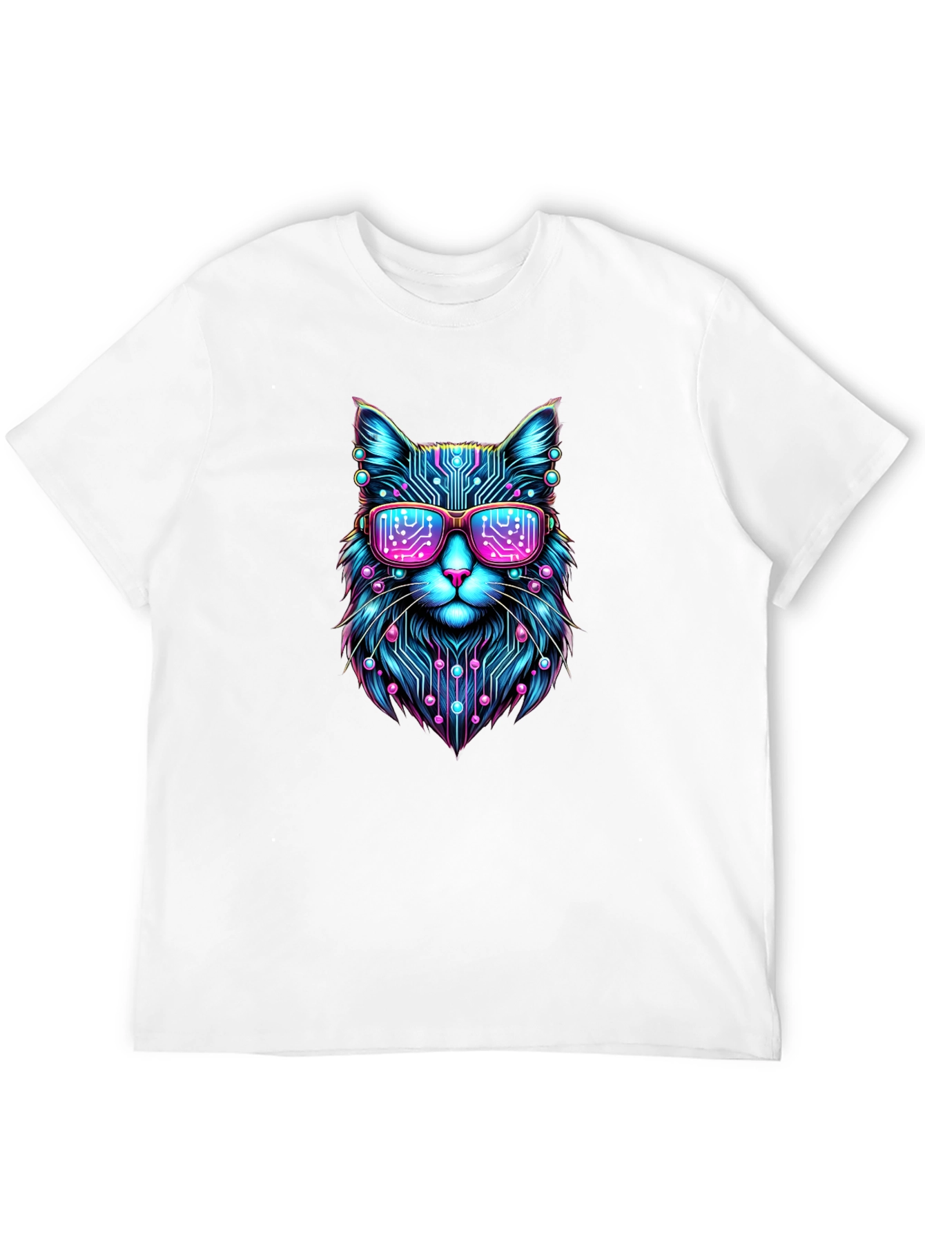 Cyberpunk Cat T-Shirt Futuristic Neon Kitty Tee