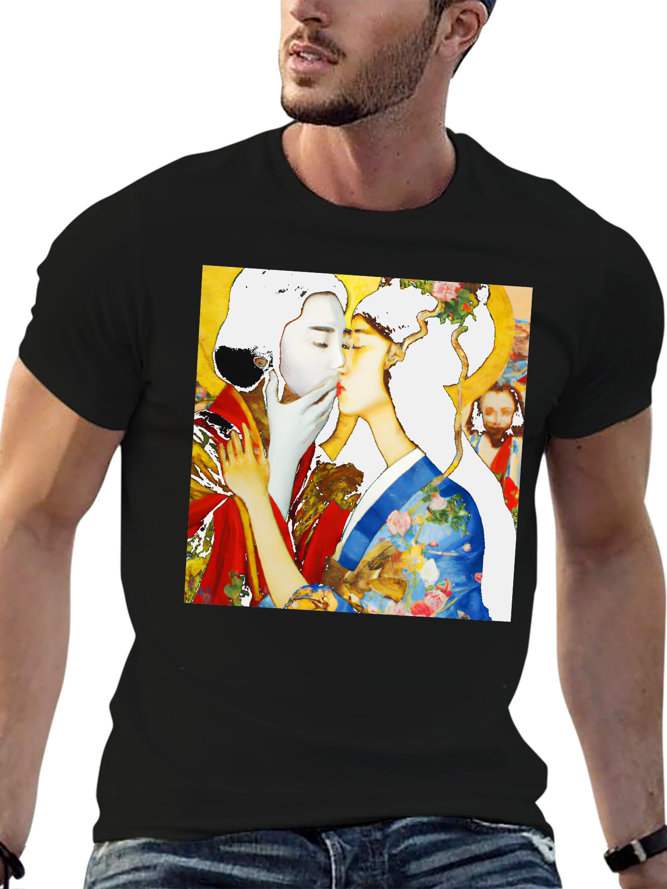 Geisha Kiss Graphic Tee - Unique Art T-Shirt