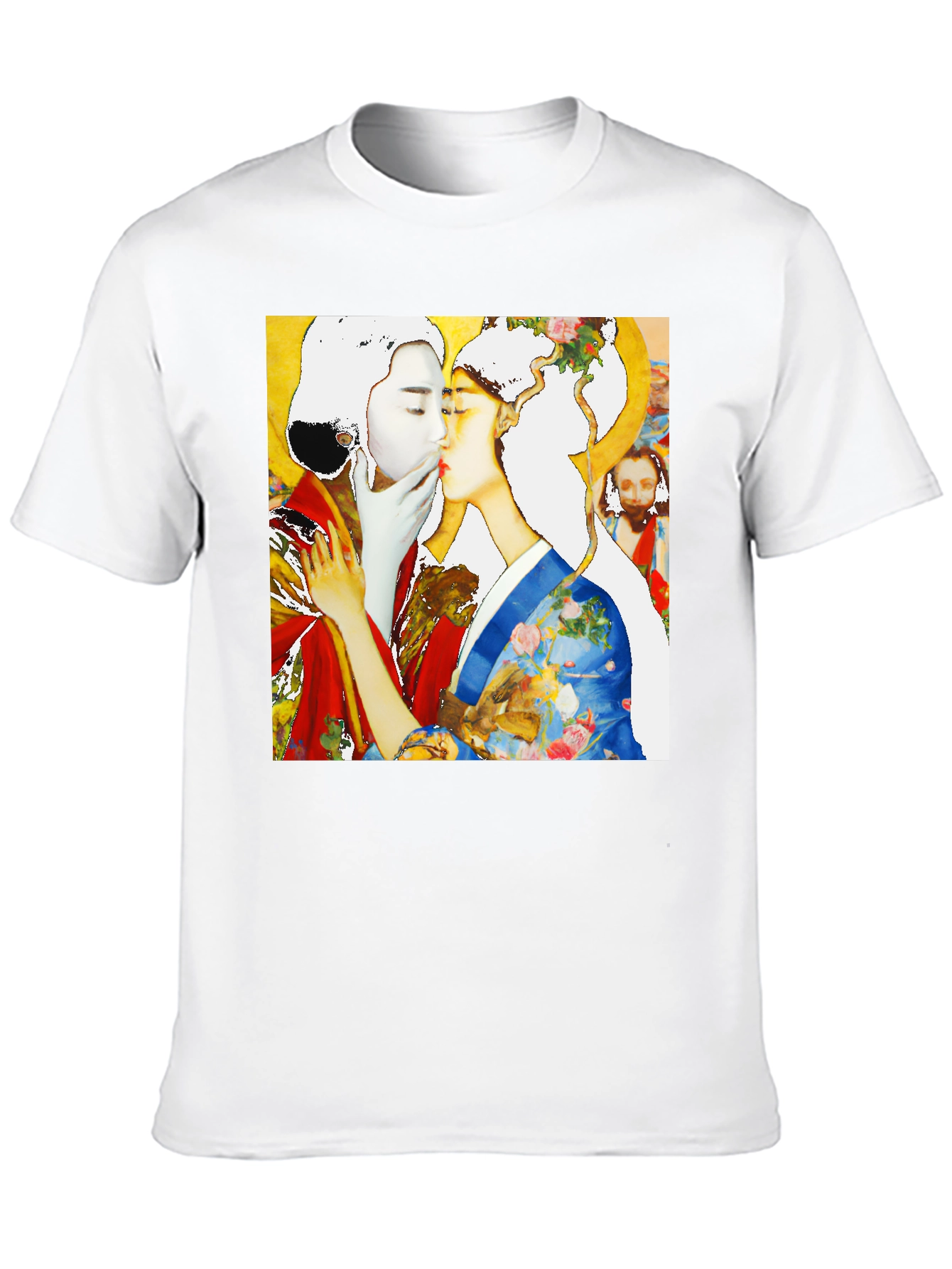 Geisha Kiss Graphic Tee - Unique Art T-Shirt