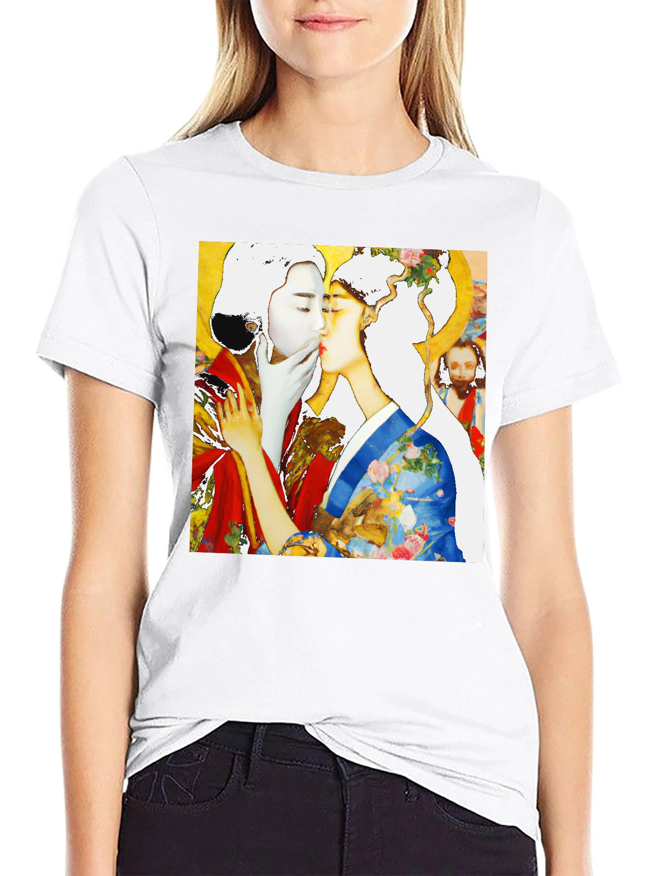 Geisha Kiss Graphic Tee - Unique Art T-Shirt
