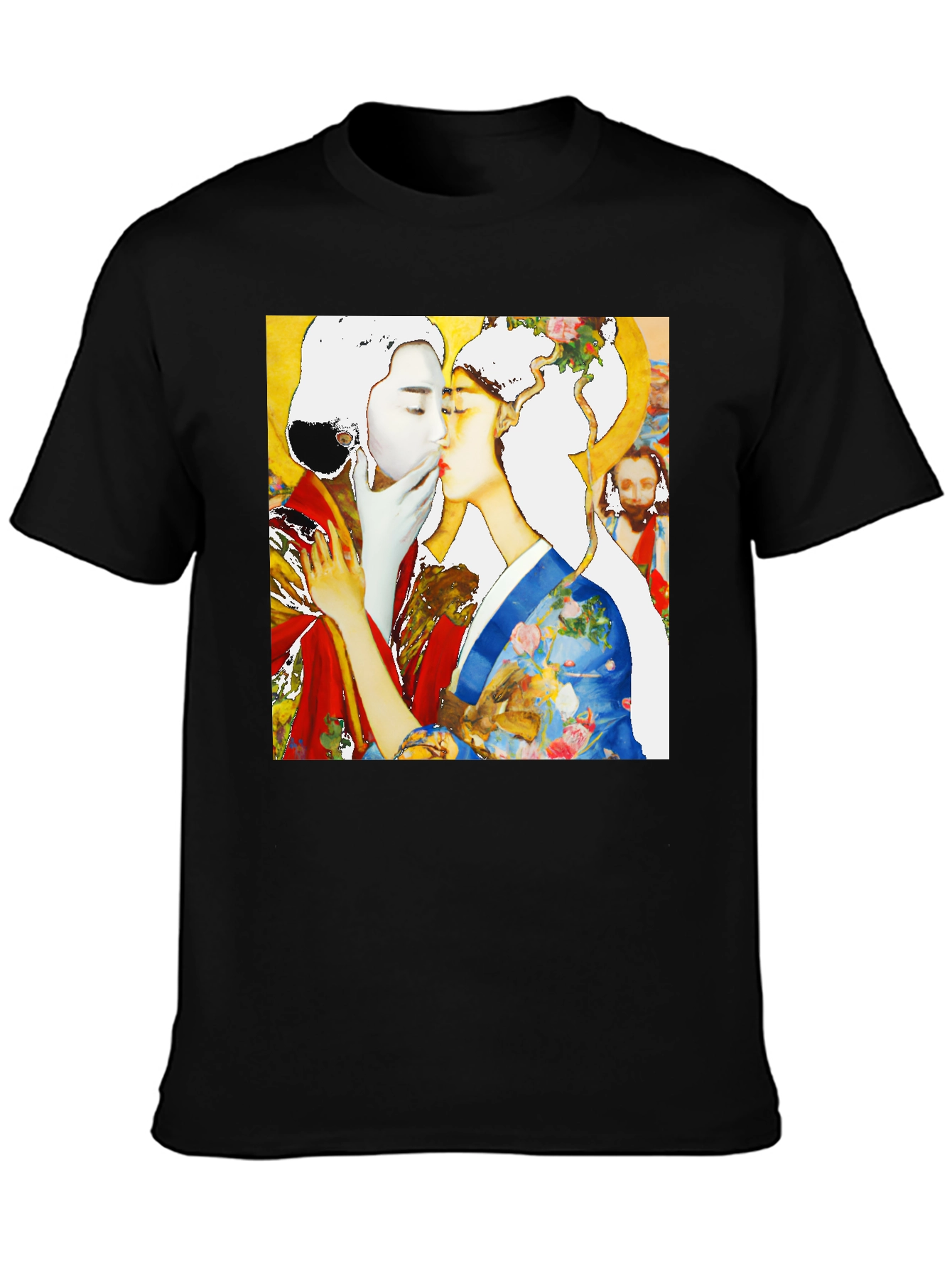Geisha Kiss Graphic Tee - Unique Art T-Shirt