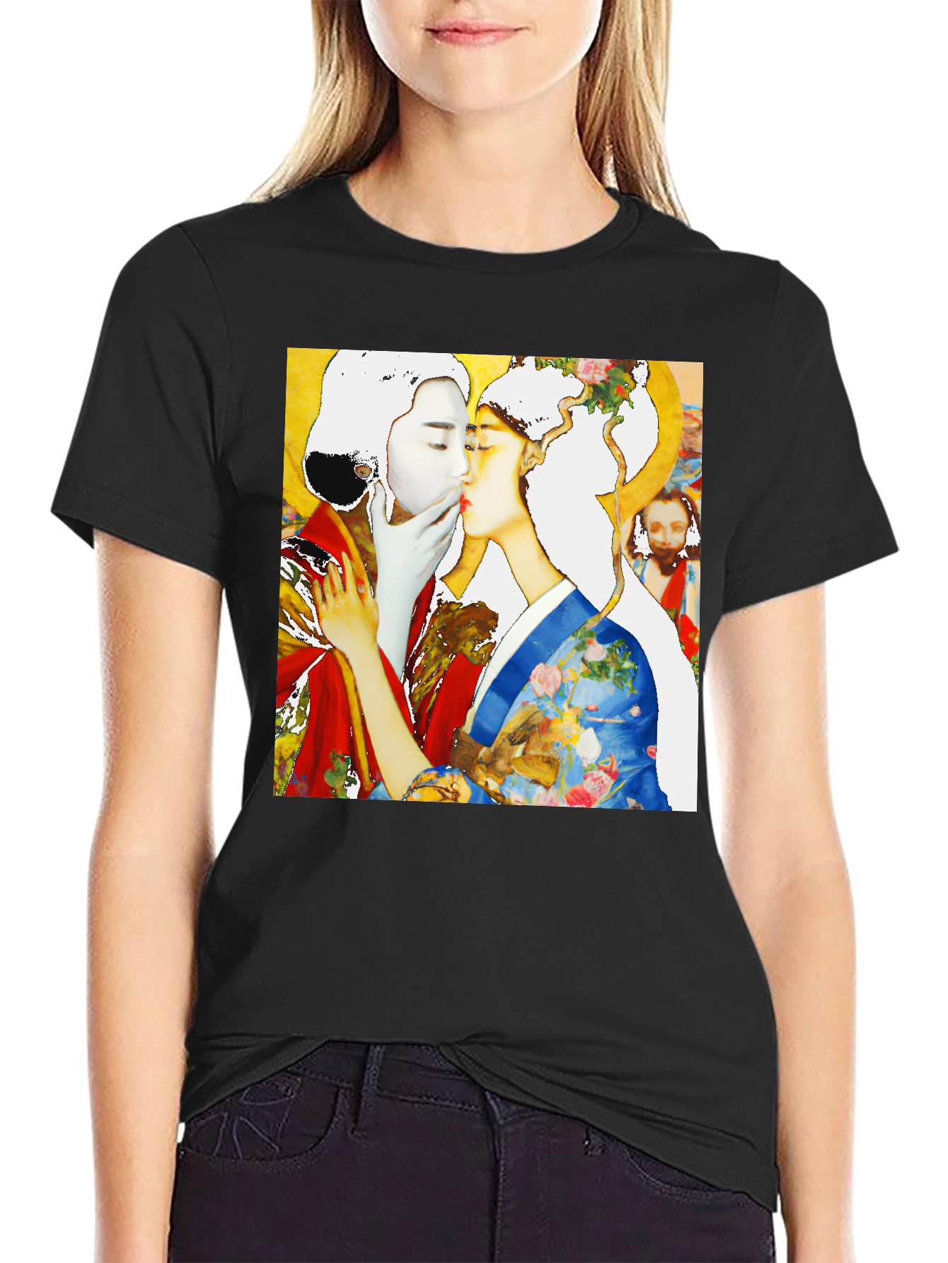 Geisha Kiss Graphic Tee - Unique Art T-Shirt