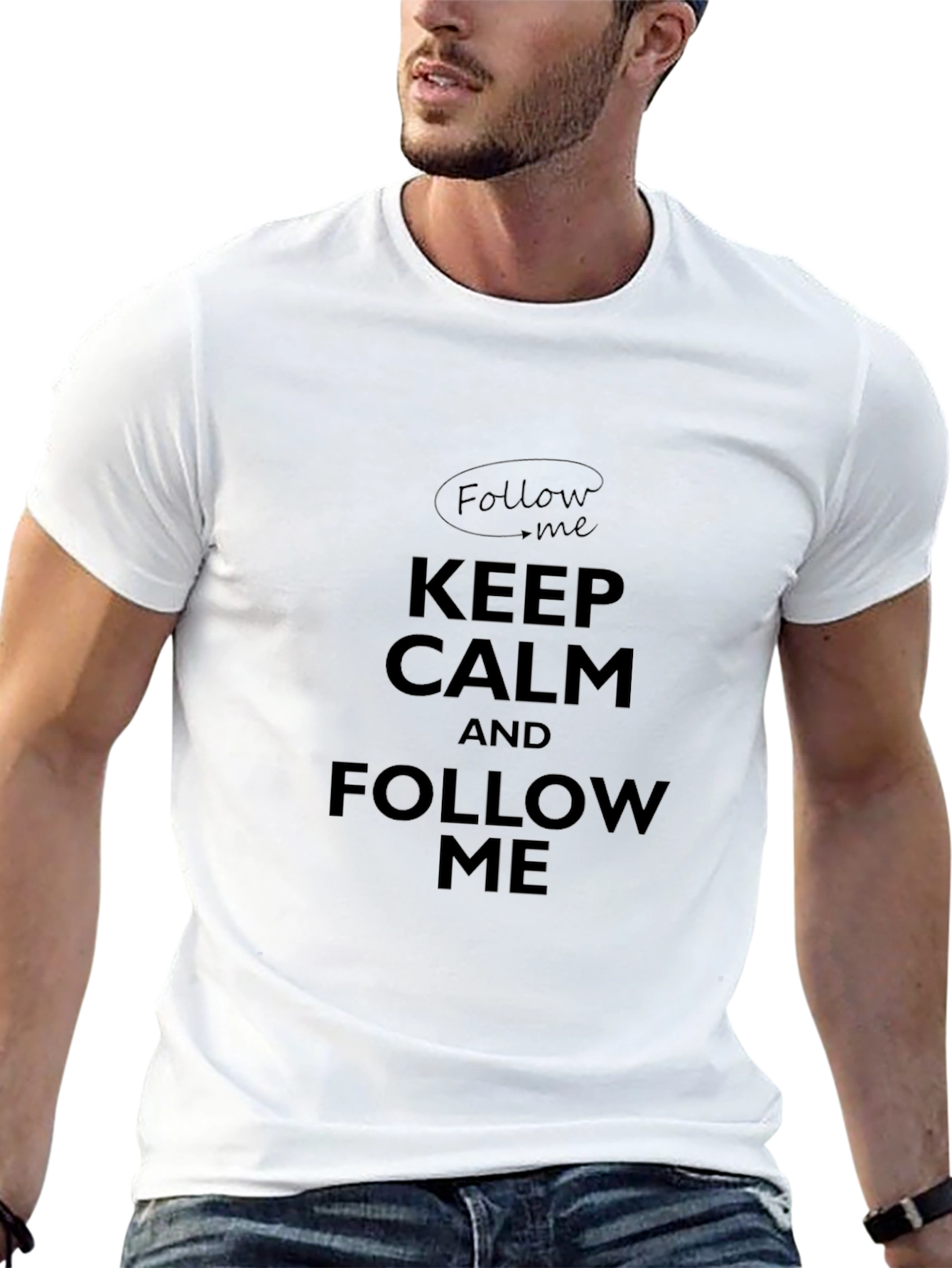 Keep Calm & Follow Me Mens Black Graphic T-Shirt