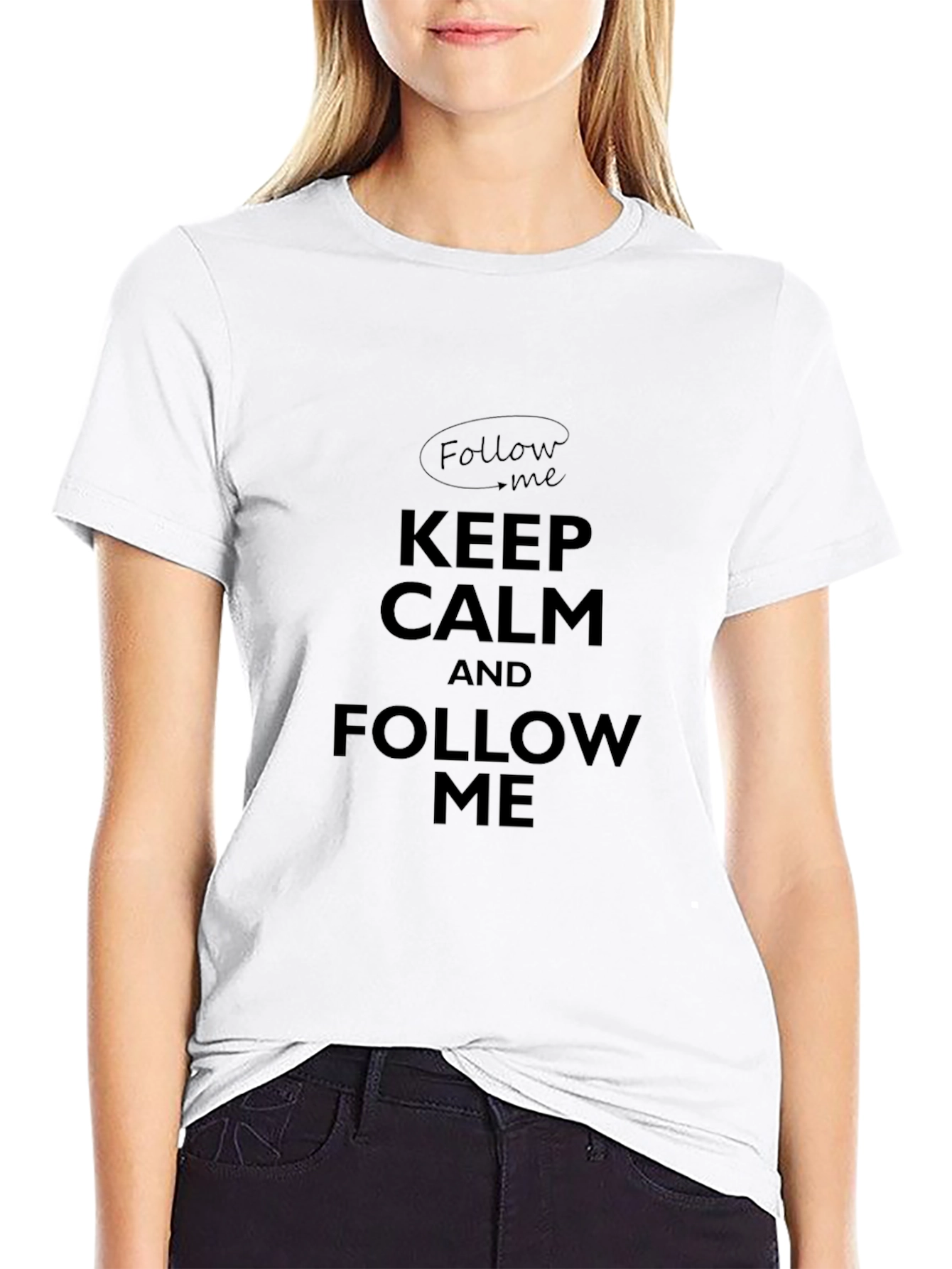 Keep Calm & Follow Me Mens Black Graphic T-Shirt