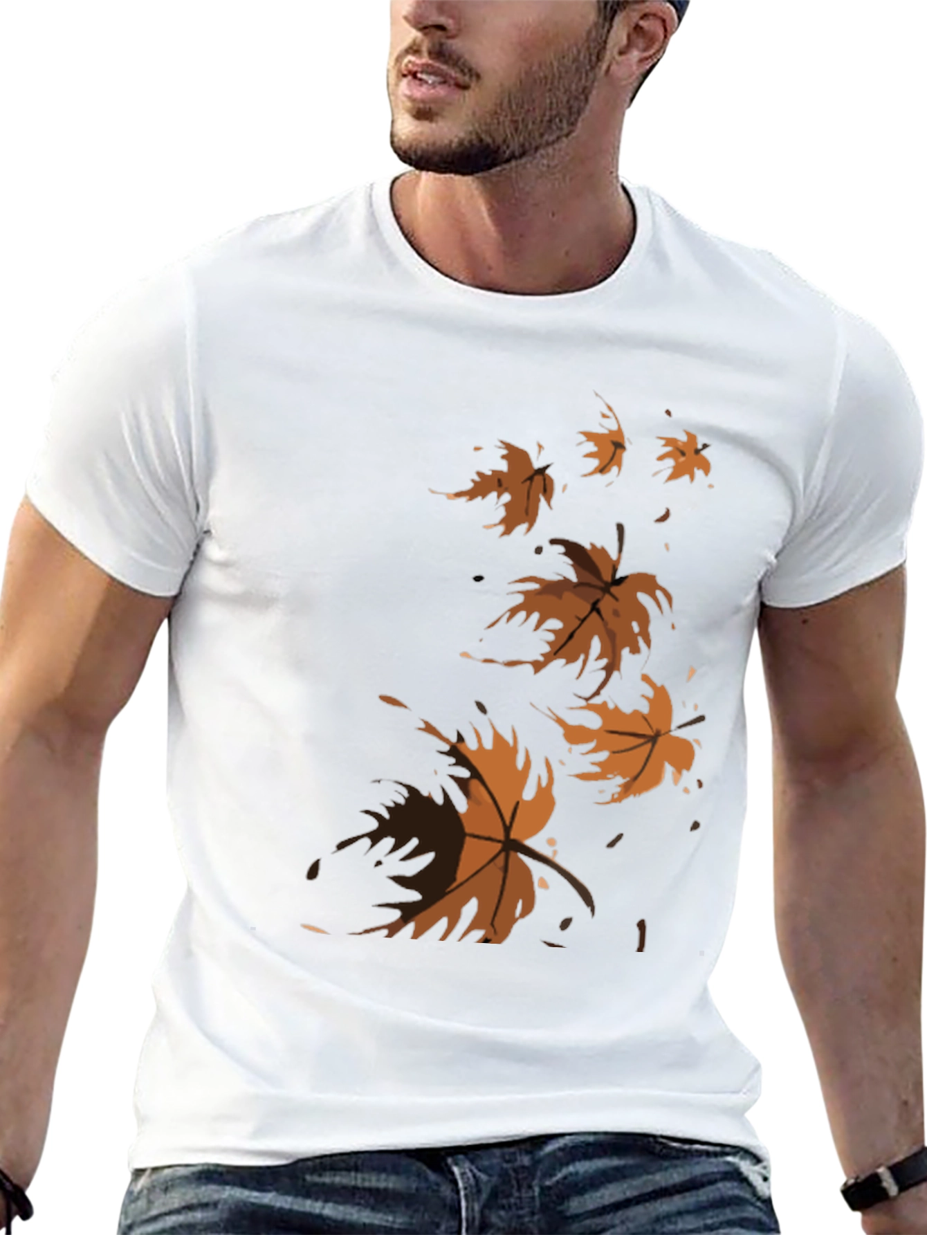 Autumn Leaves Graphic Tee - Black Casual T-Shirt