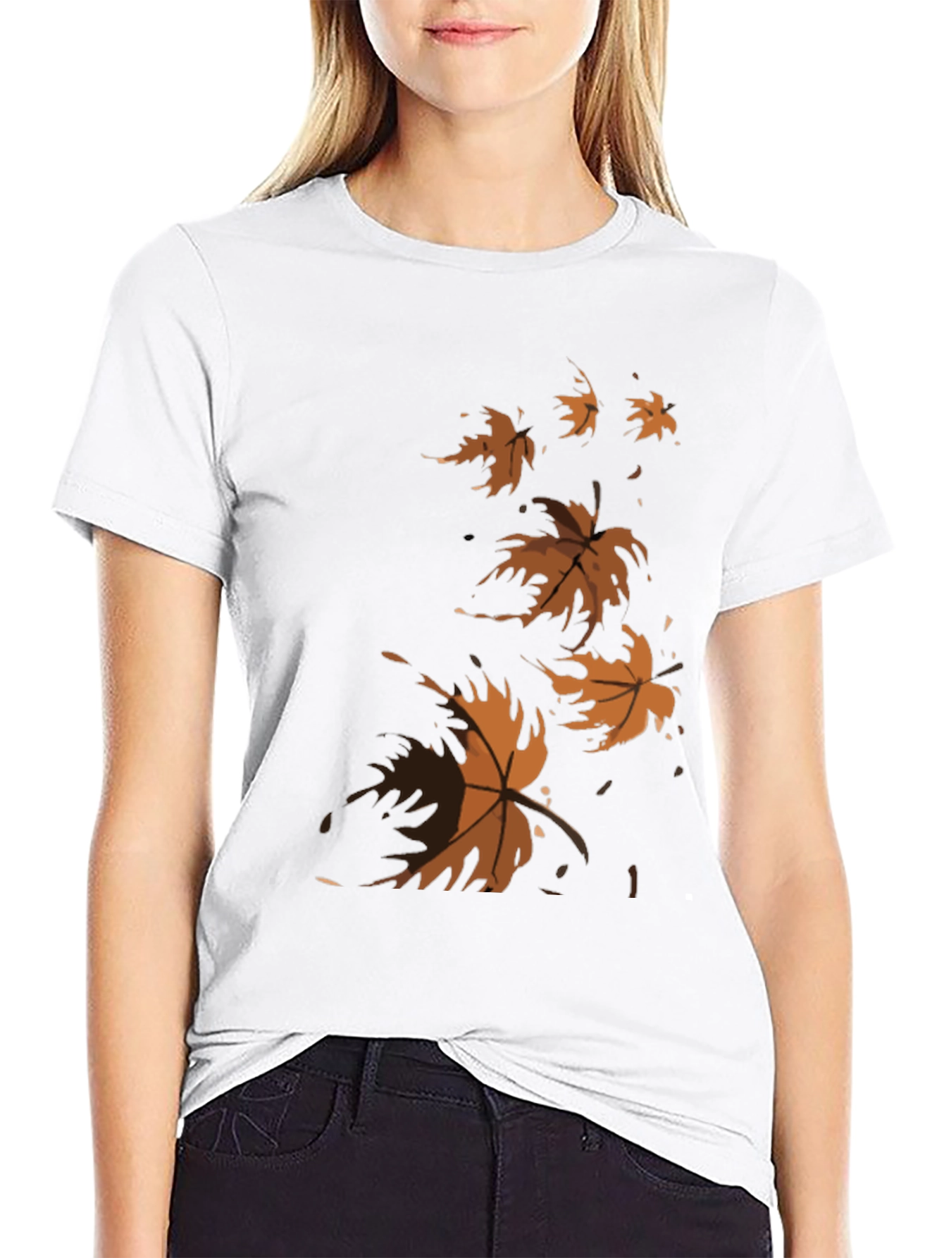 Autumn Leaves Graphic Tee - Black Casual T-Shirt