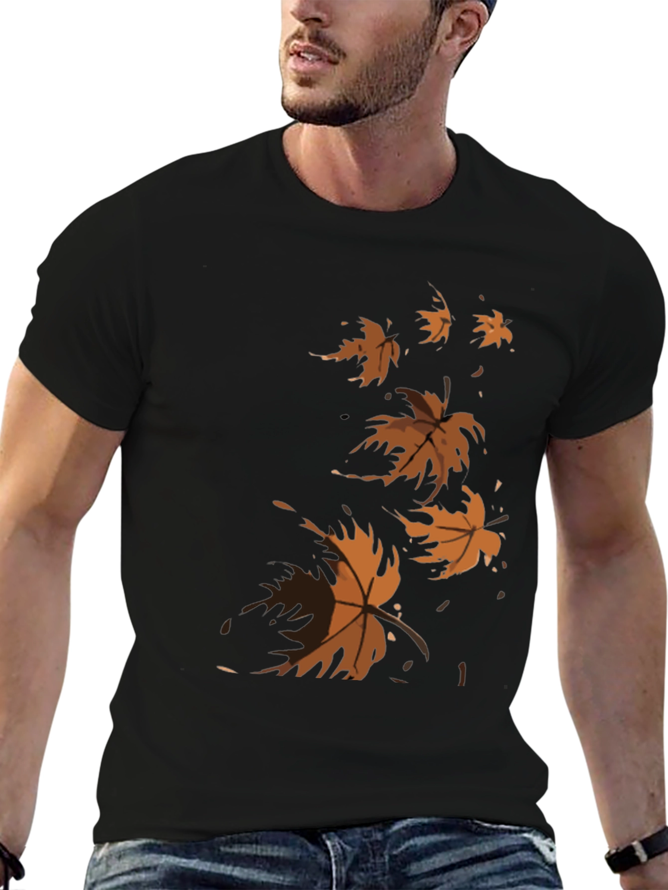 Autumn Leaves Graphic Tee - Black Casual T-Shirt
