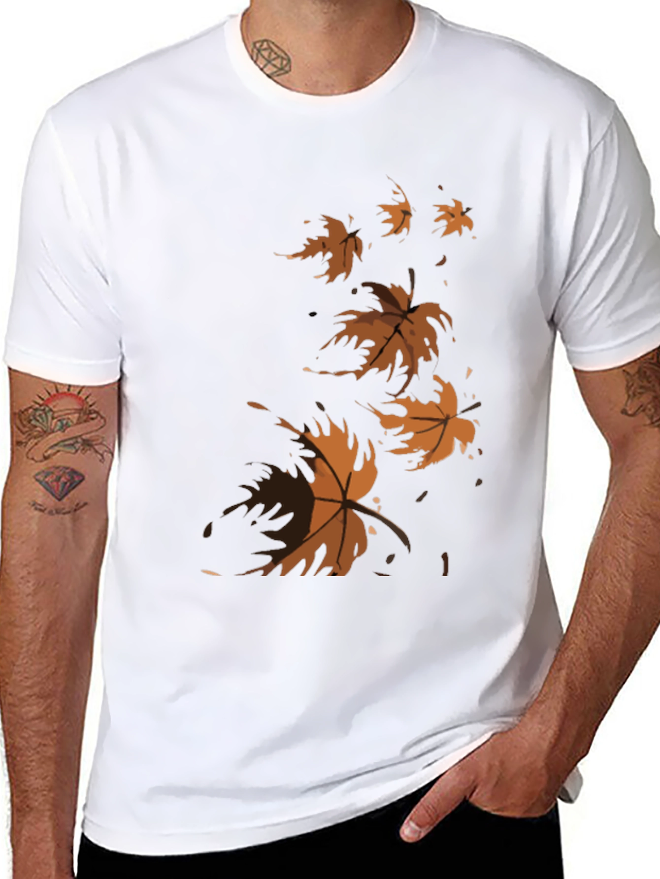 Autumn Leaves Graphic Tee - Black Casual T-Shirt
