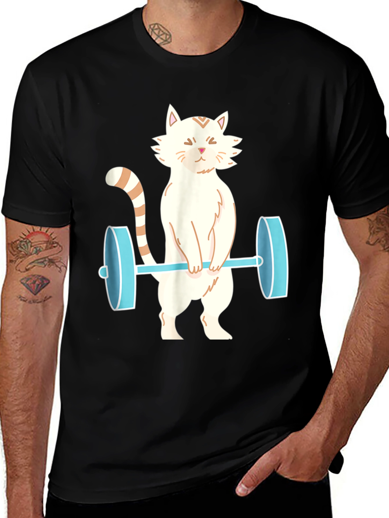 Cat Lifting Weights T-Shirt - Funny Workout Tee