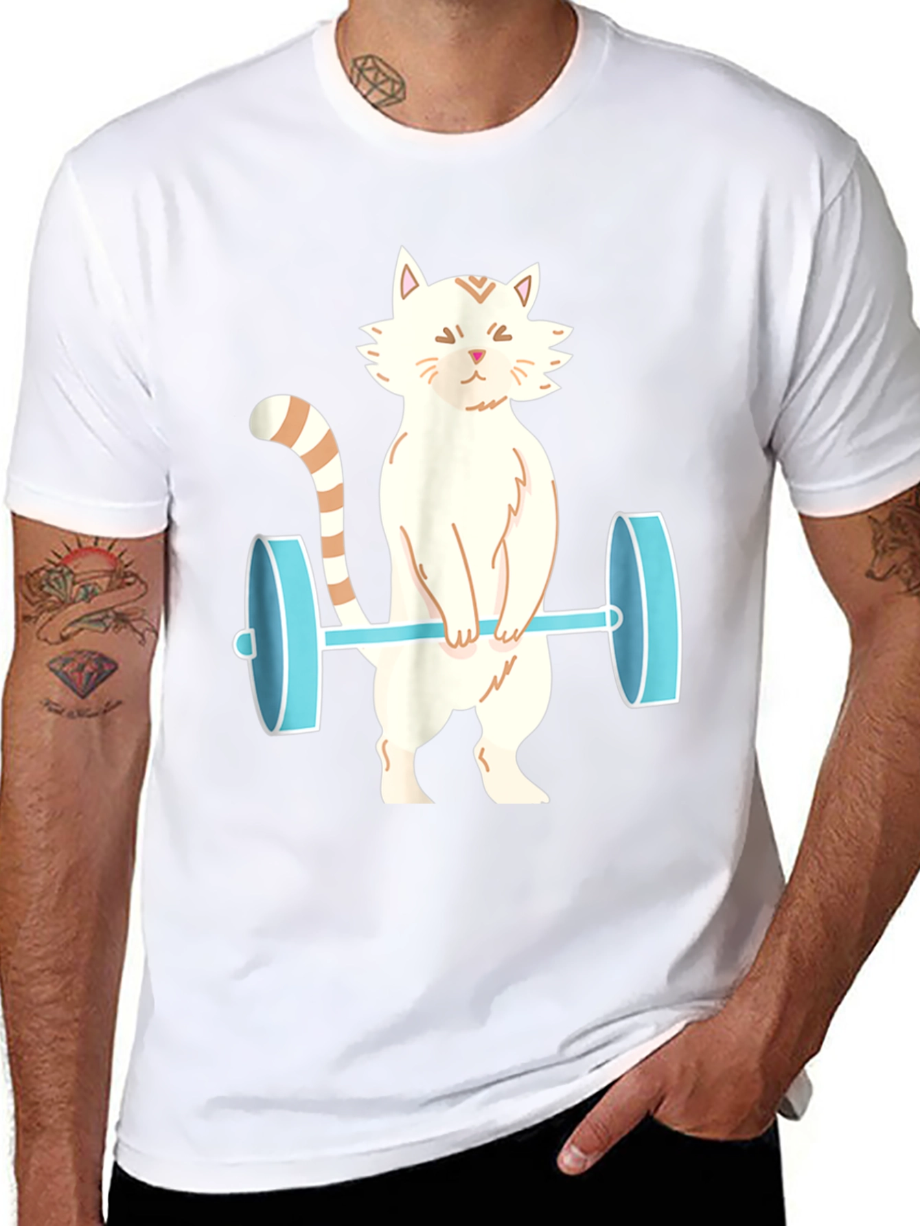 Cat Lifting Weights T-Shirt - Funny Workout Tee