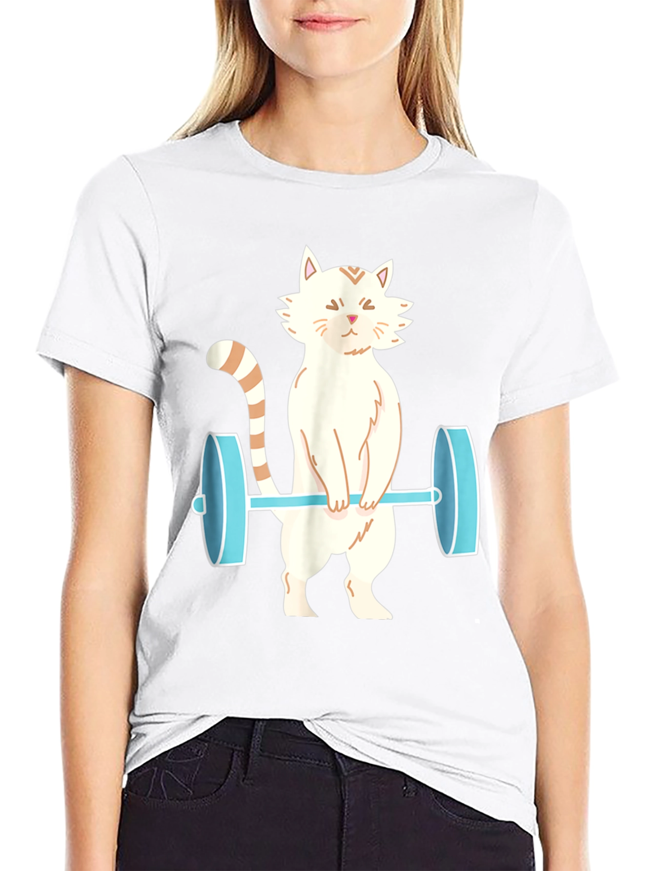 Cat Lifting Weights T-Shirt - Funny Workout Tee