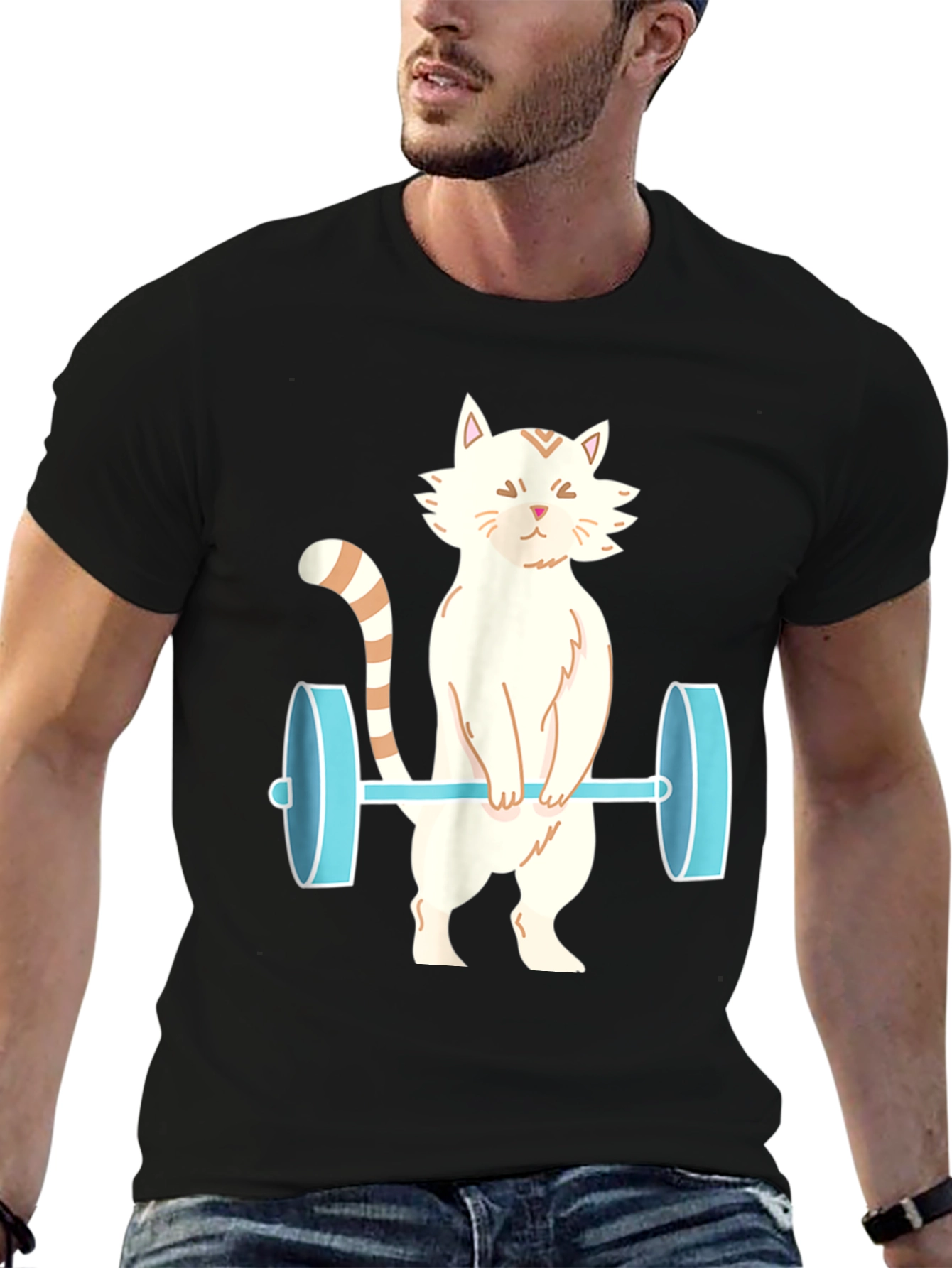 Cat Lifting Weights T-Shirt - Funny Workout Tee