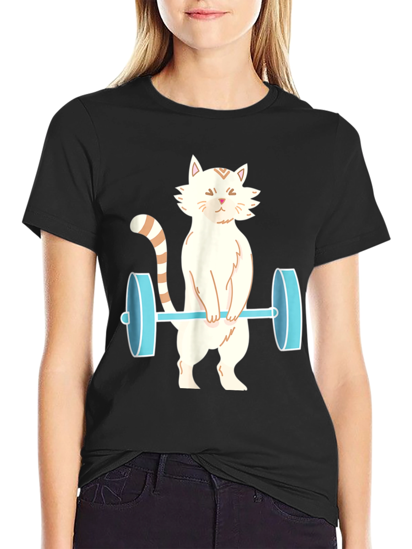 Cat Lifting Weights T-Shirt - Funny Workout Tee