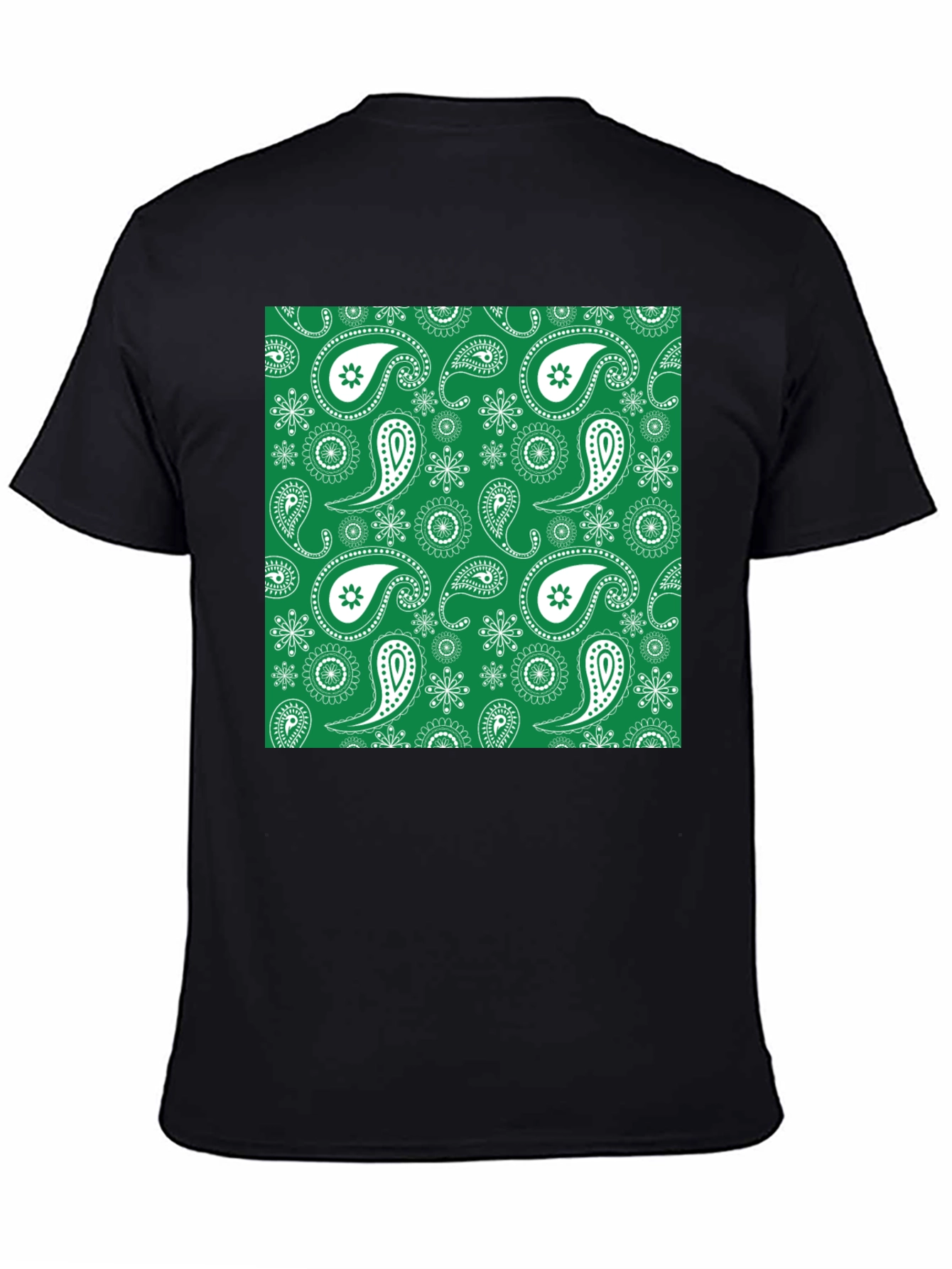 Green Paisley Pattern Black T-Shirt