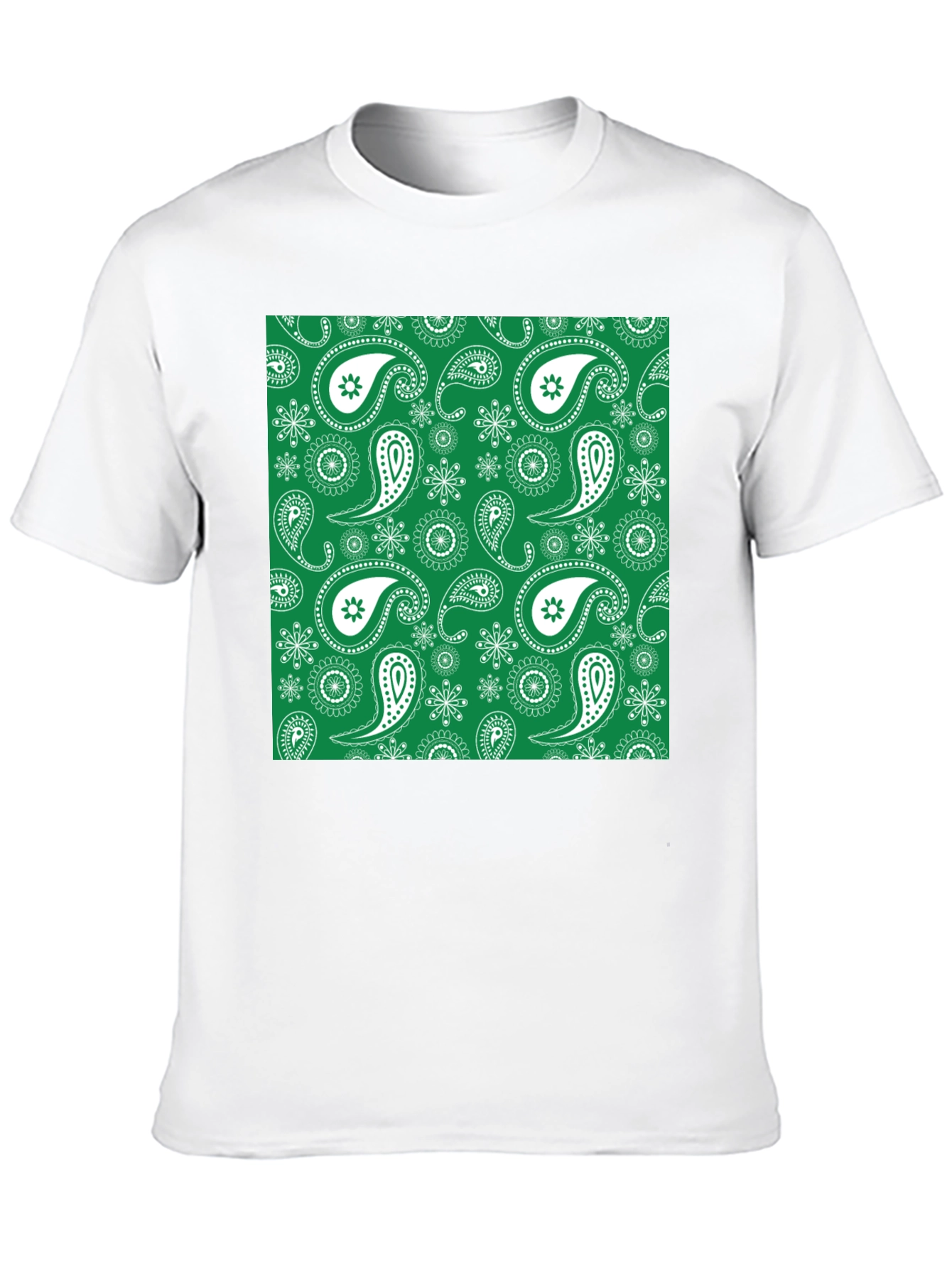 Green Paisley Pattern Black T-Shirt