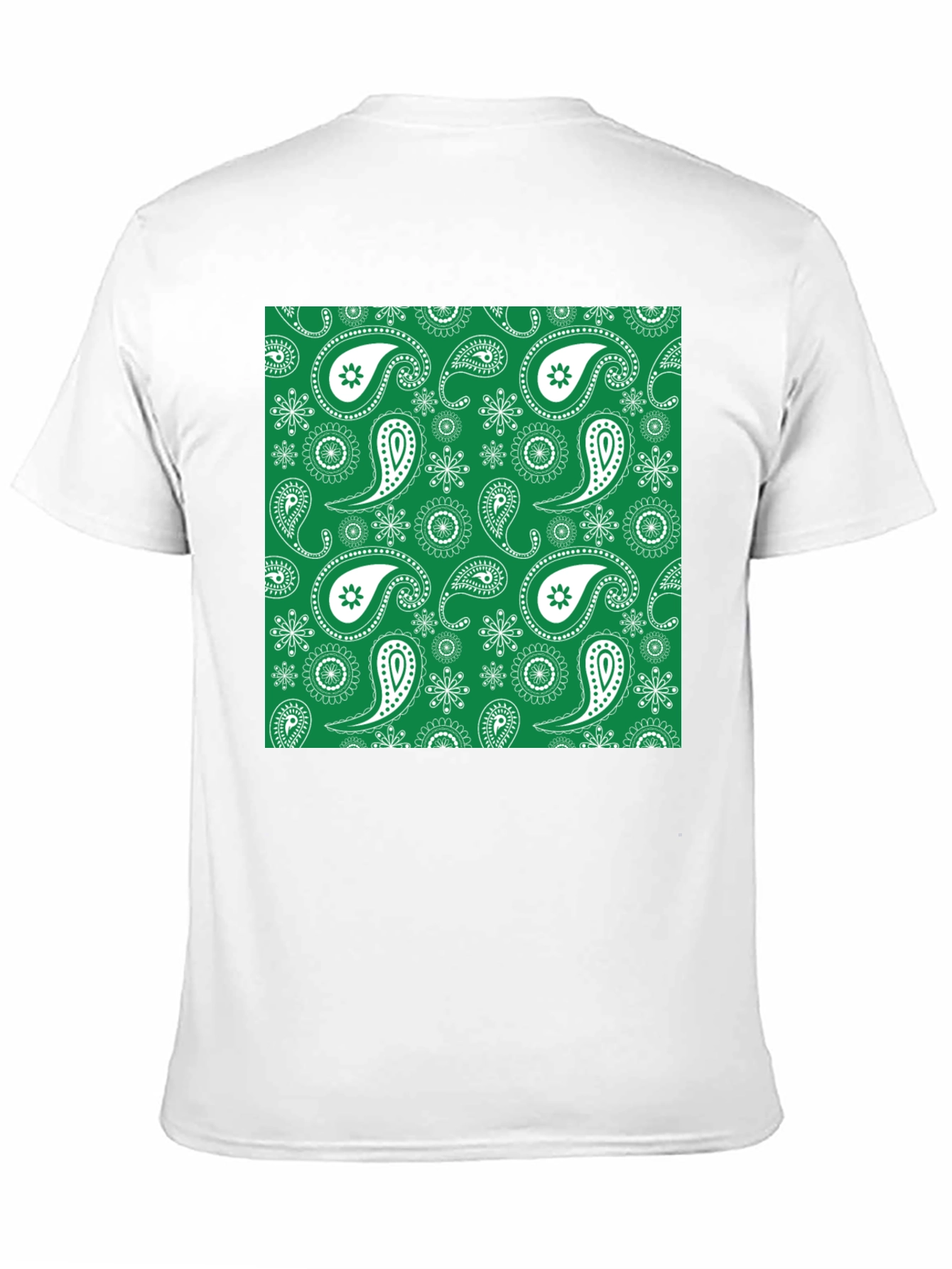 Green Paisley Pattern Black T-Shirt