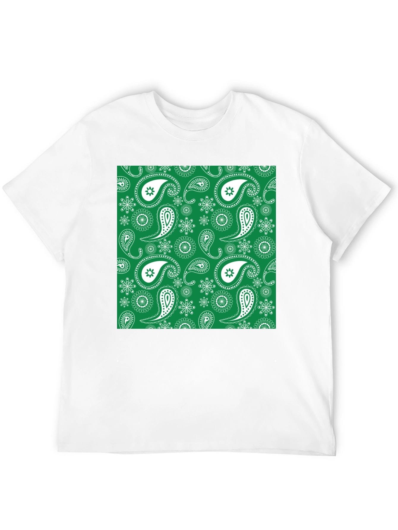 Green Paisley Pattern Black T-Shirt