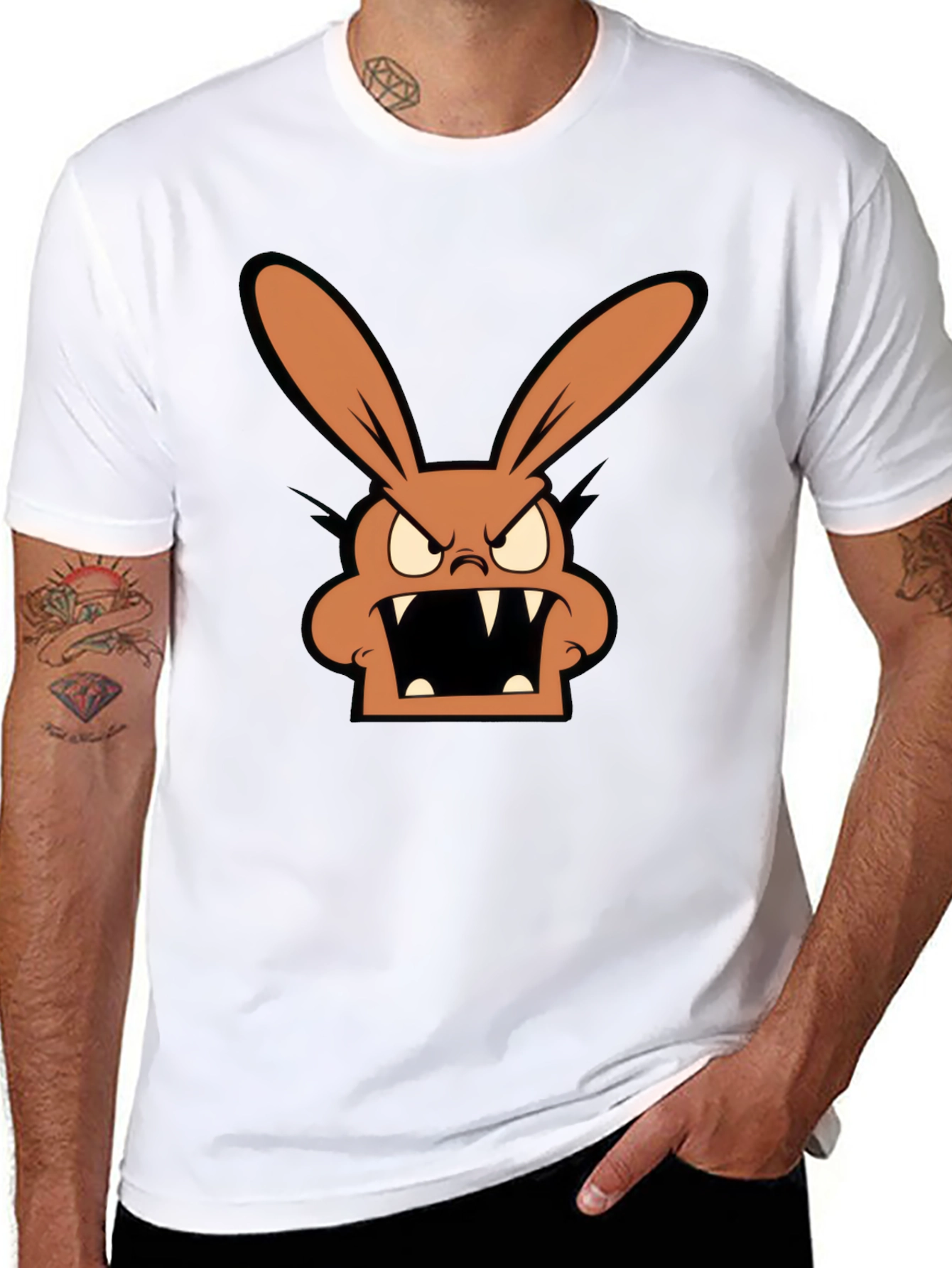 Mens Graphic T-Shirt with Angry Rabbit Design