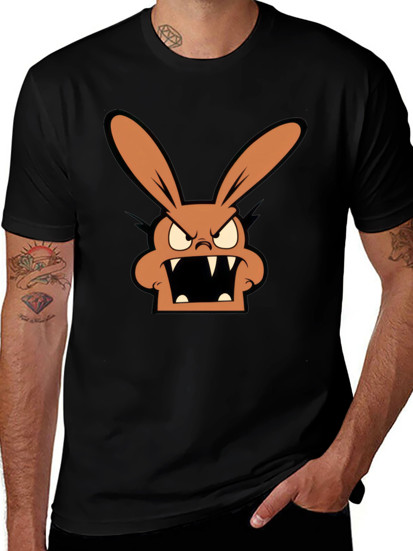 Mens Graphic T-Shirt with Angry Rabbit Design