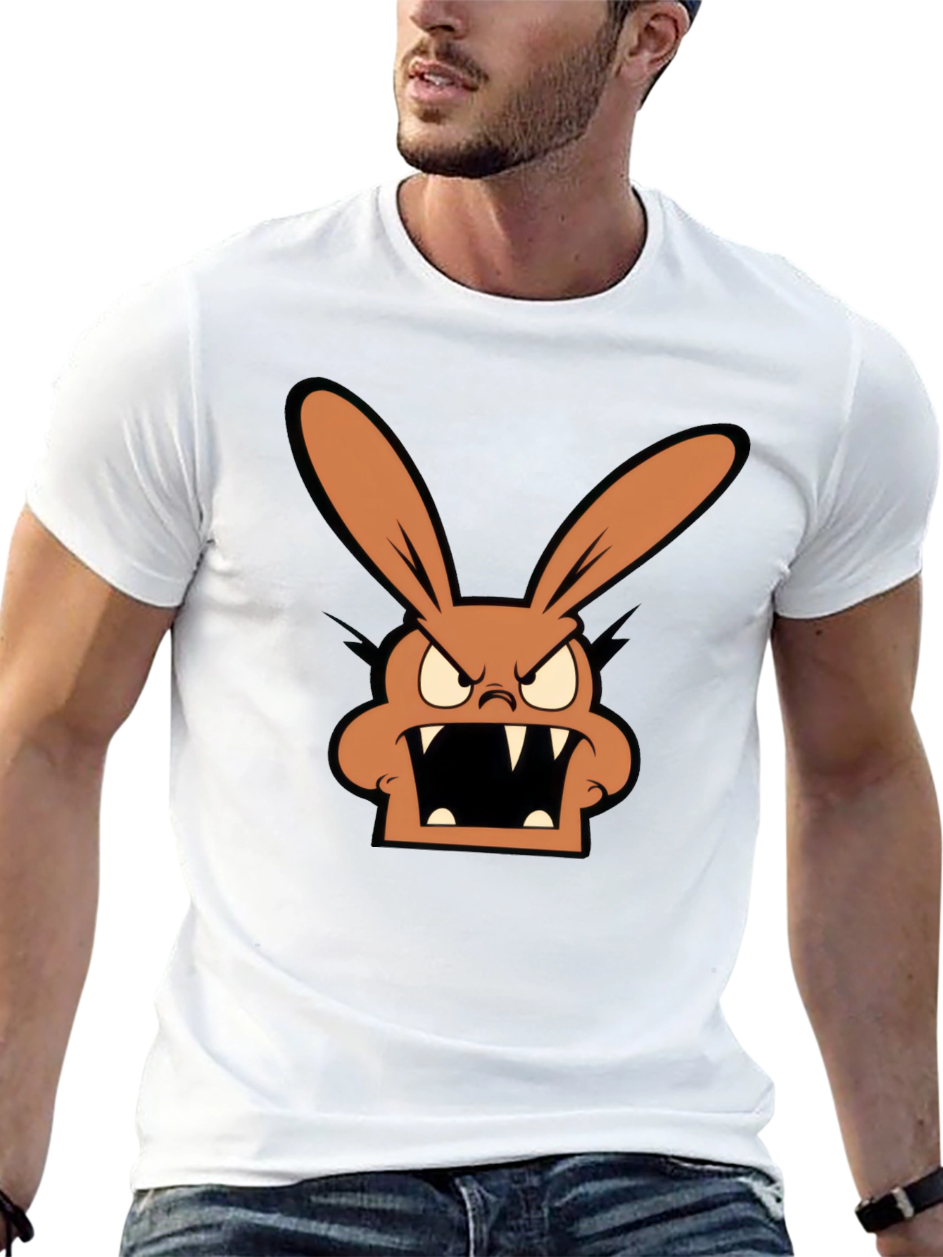 Mens Graphic T-Shirt with Angry Rabbit Design