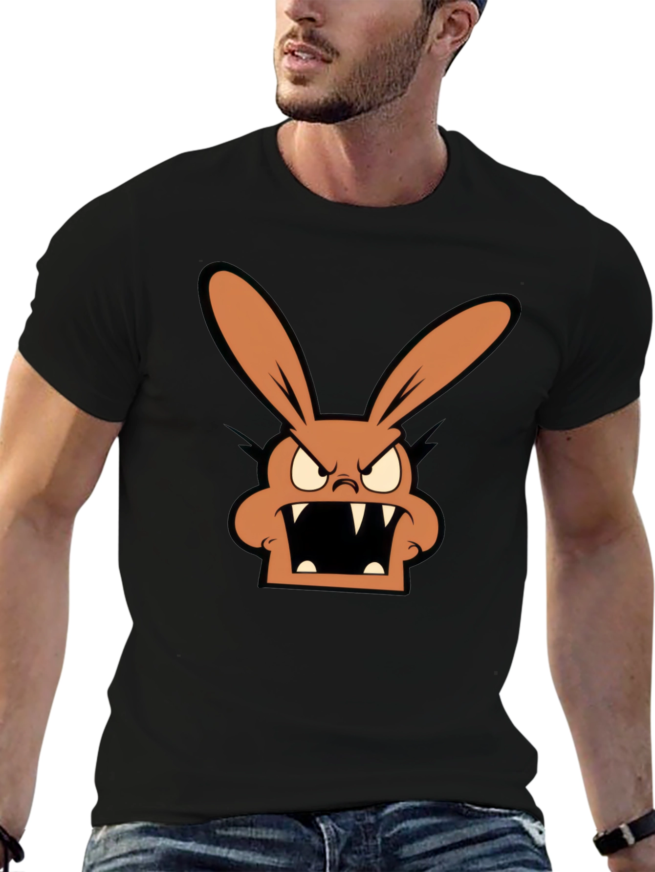Mens Graphic T-Shirt with Angry Rabbit Design