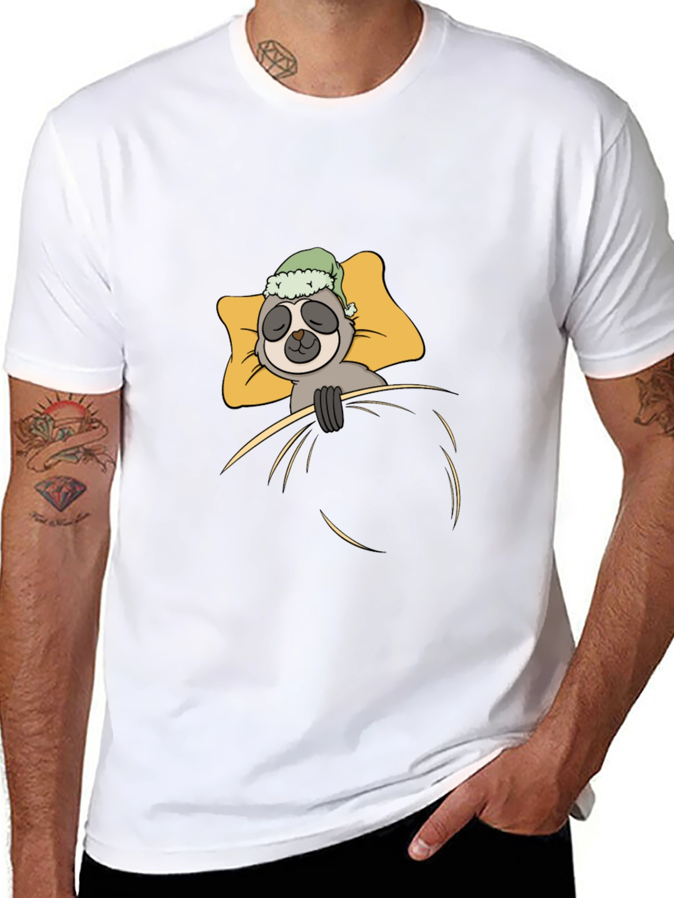 Sloth Sleeping in Bed Graphic T-Shirt