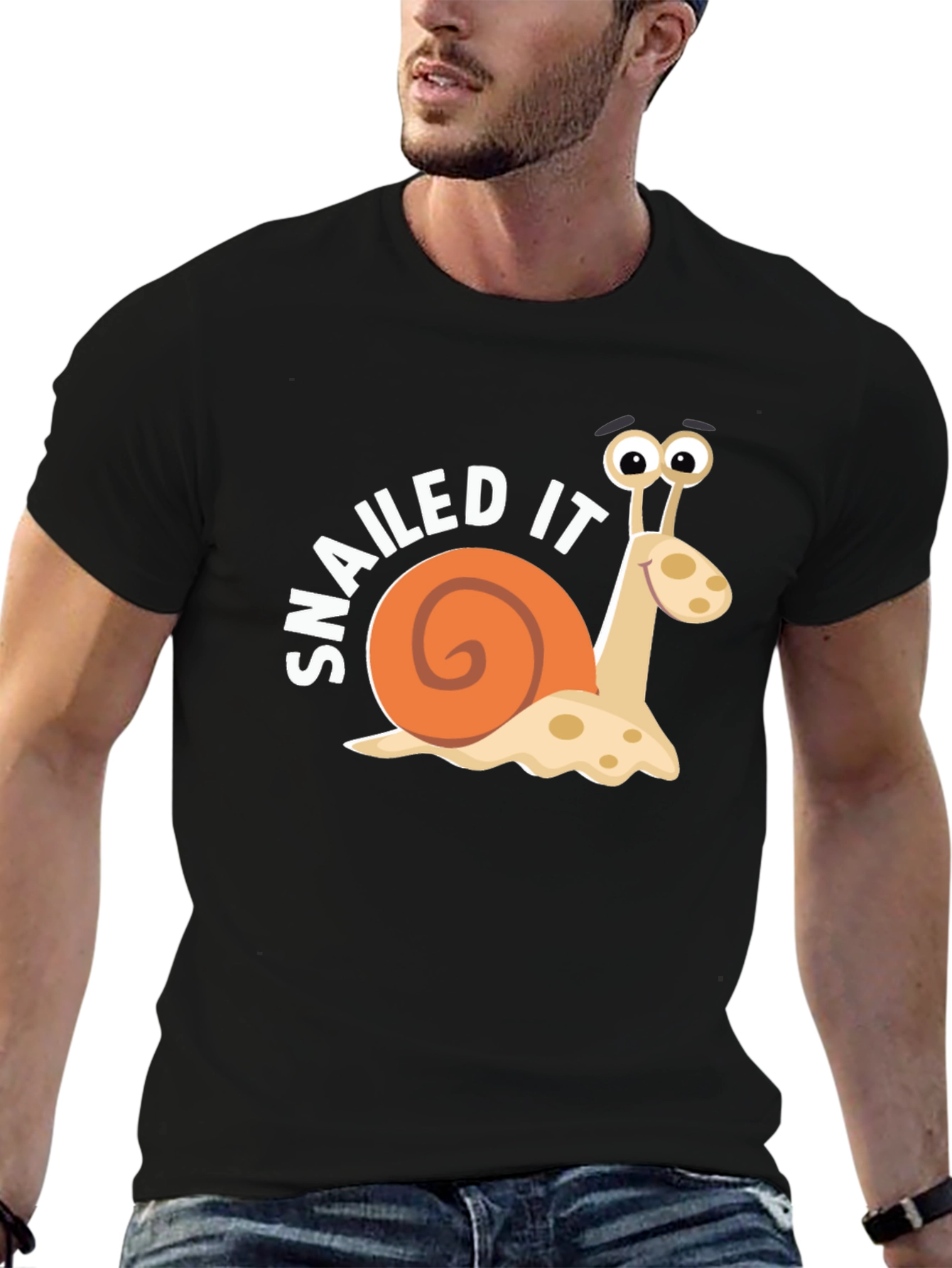 Snailed It Snail Cartoon Black T-Shirt