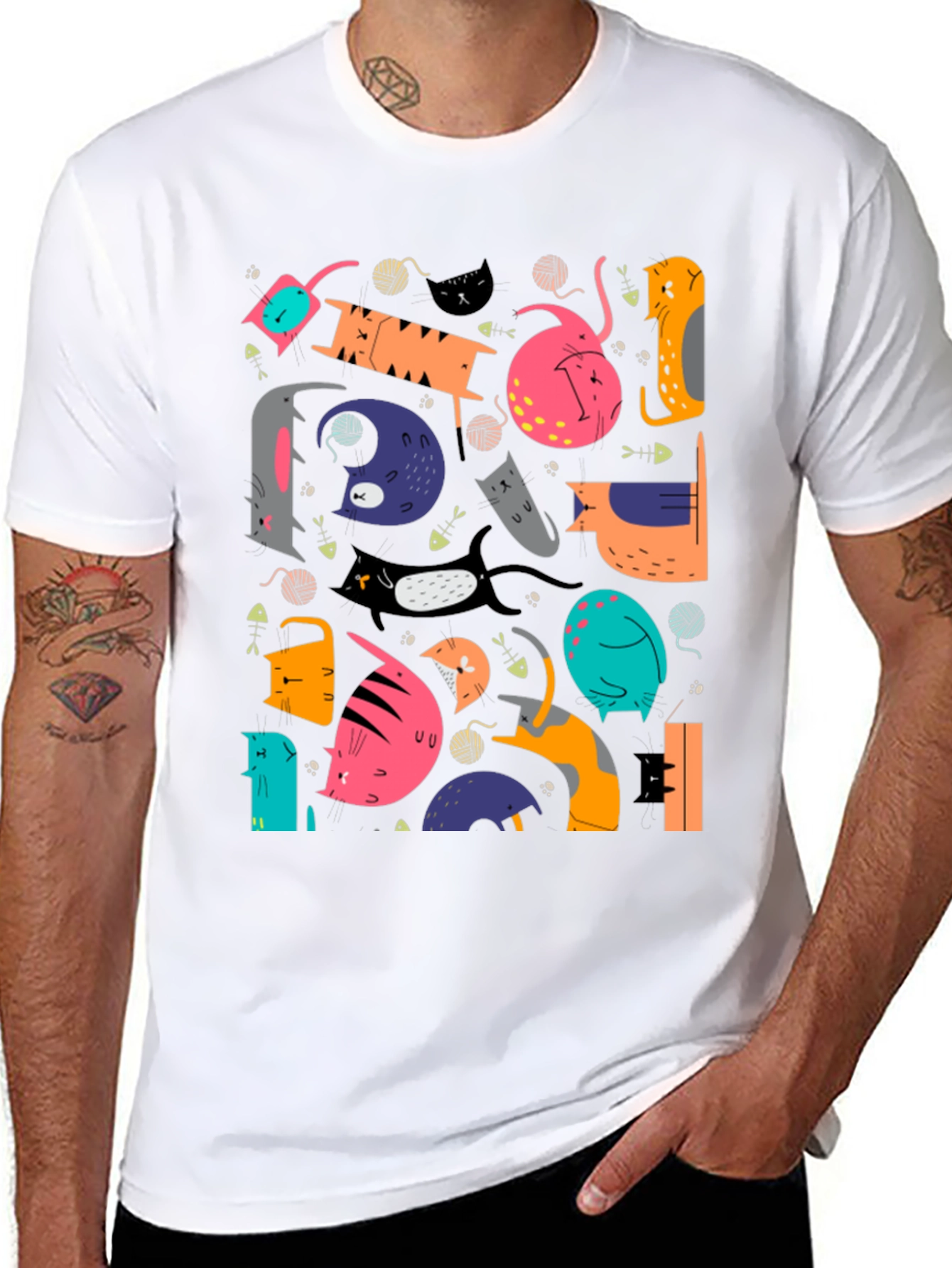 Funky Cats Graphic T-Shirt - Black