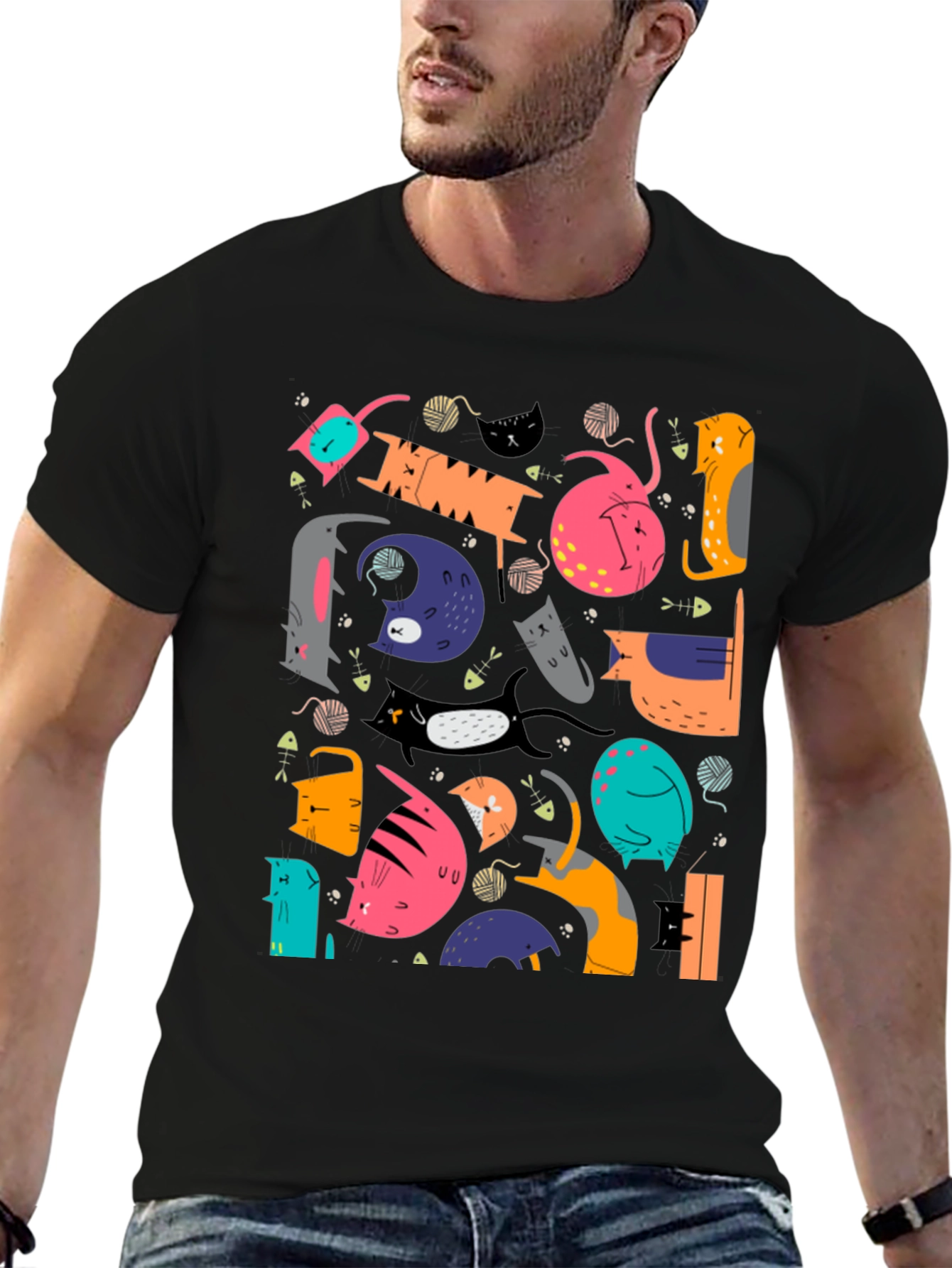 Funky Cats Graphic T-Shirt - Black