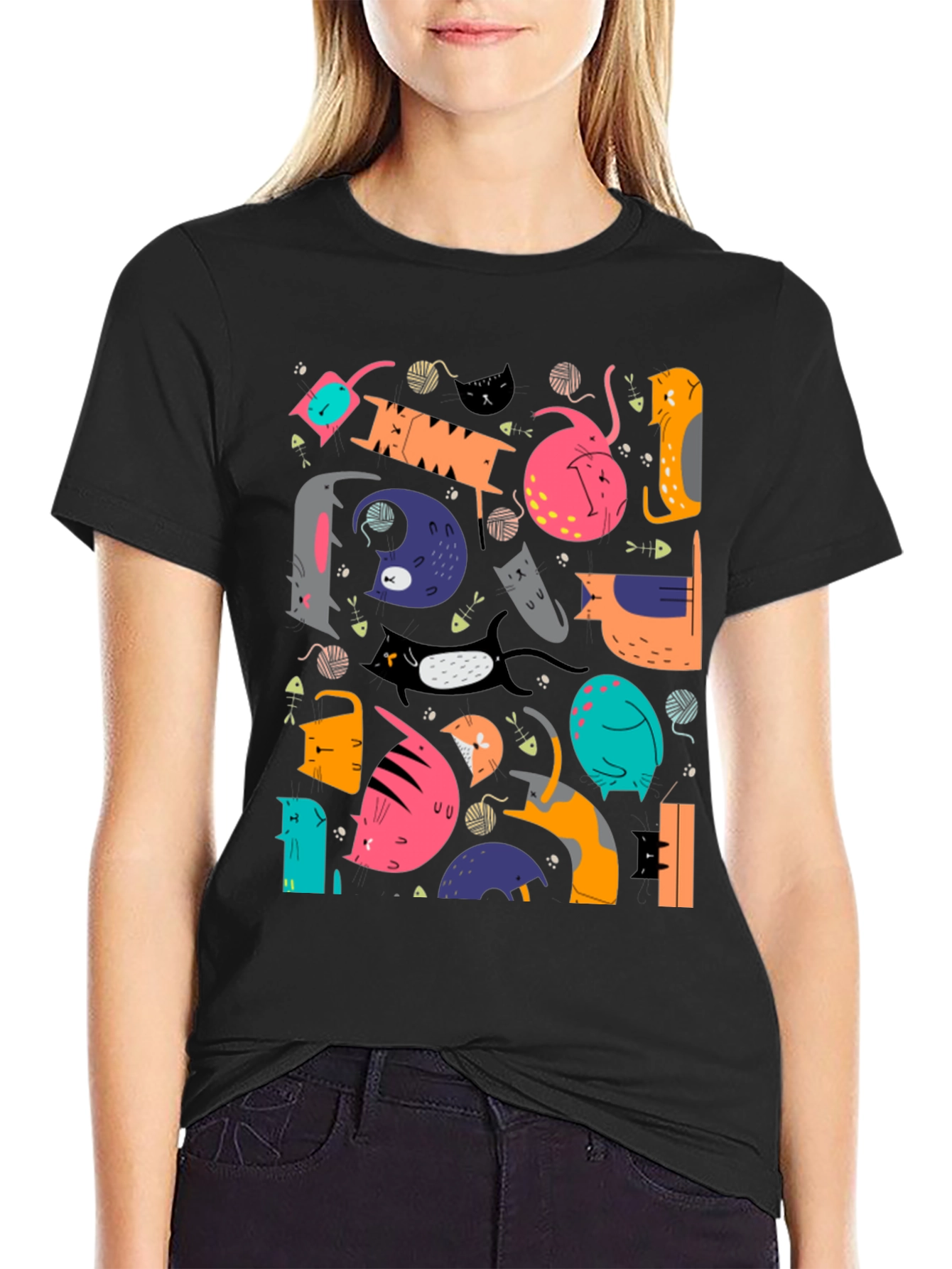 Funky Cats Graphic T-Shirt - Black