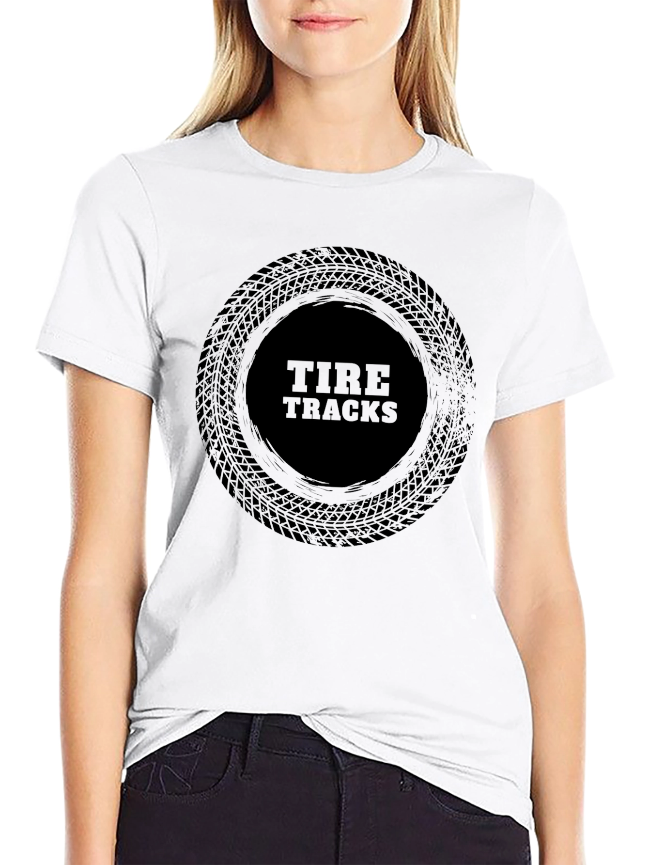 Tire Tracks Graphic T-Shirt - Black Casual Tee