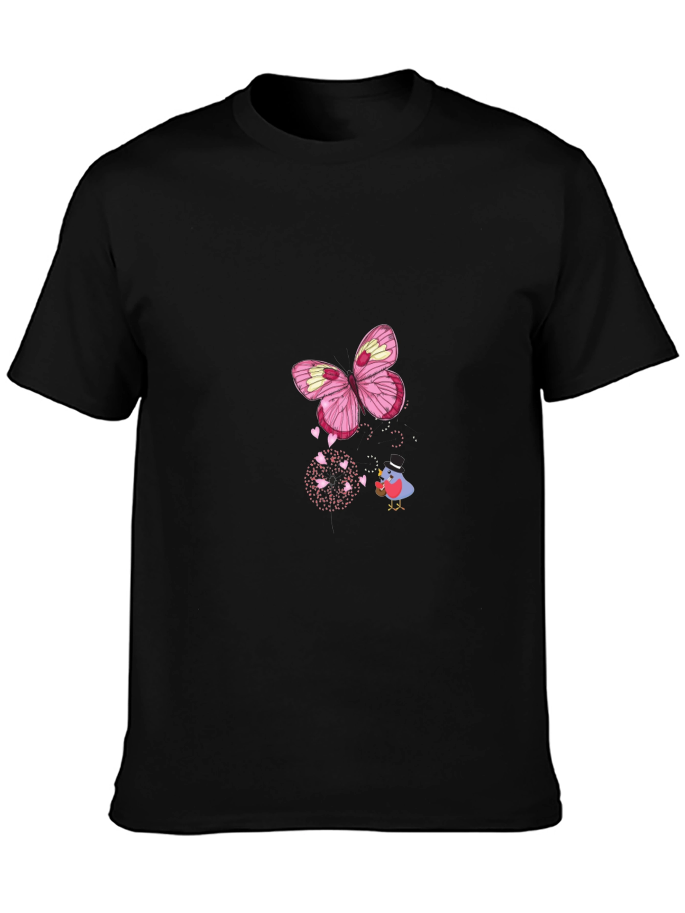 Butterfly Bird Graphic Black T-Shirt