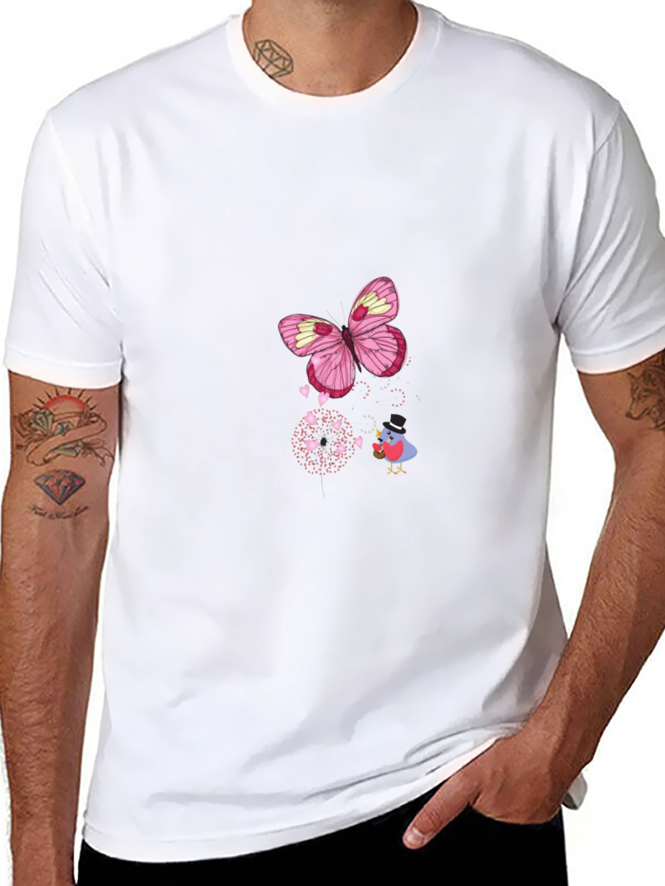 Butterfly Bird Graphic Black T-Shirt