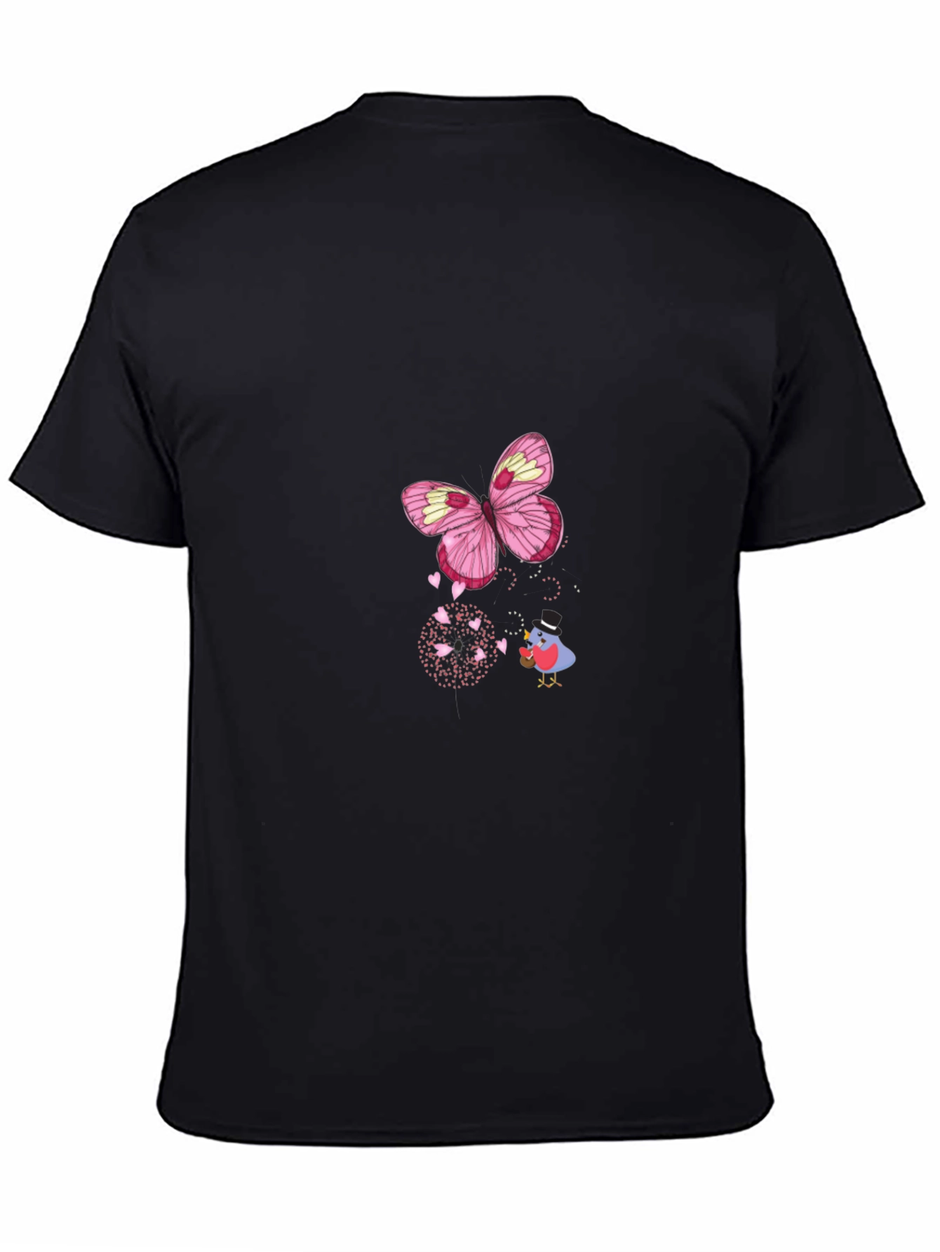 Butterfly Bird Graphic Black T-Shirt