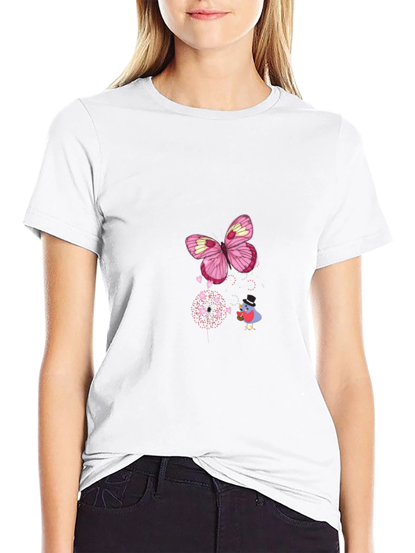 Butterfly Bird Graphic Black T-Shirt