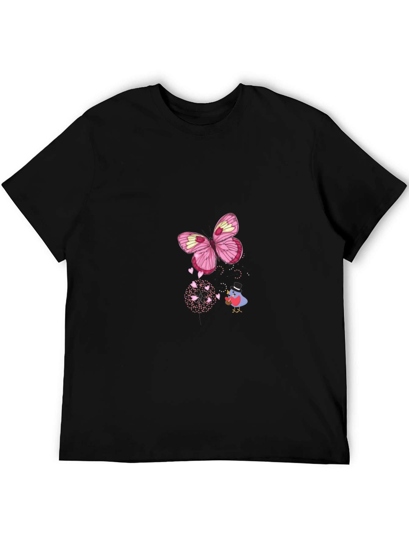 Butterfly Bird Graphic Black T-Shirt