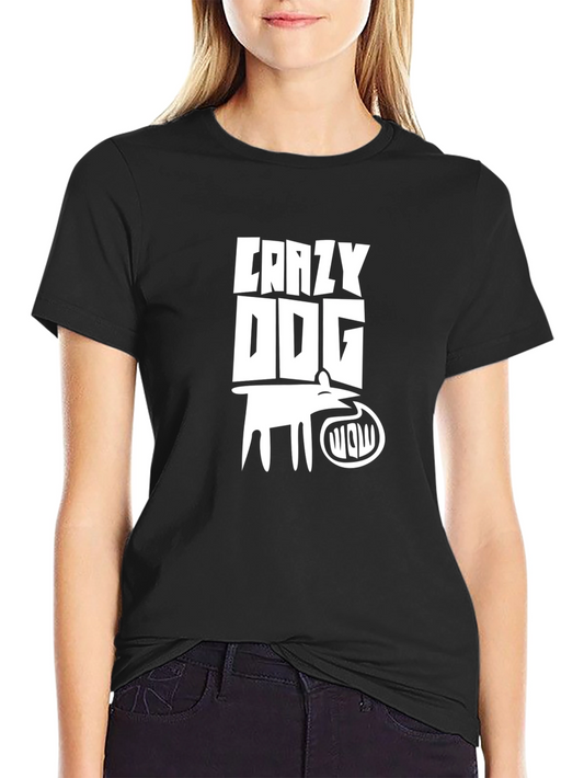 Crazy Dog Graphic Print Black T-Shirt