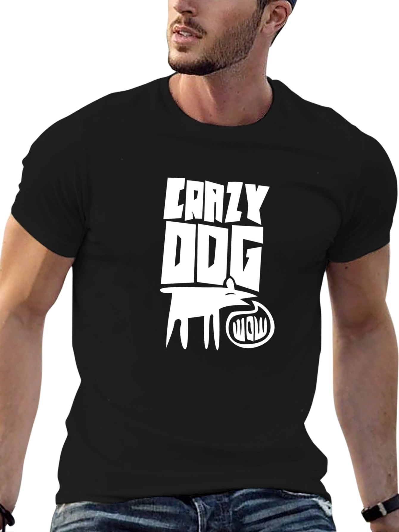 Crazy Dog Graphic Print Black T-Shirt