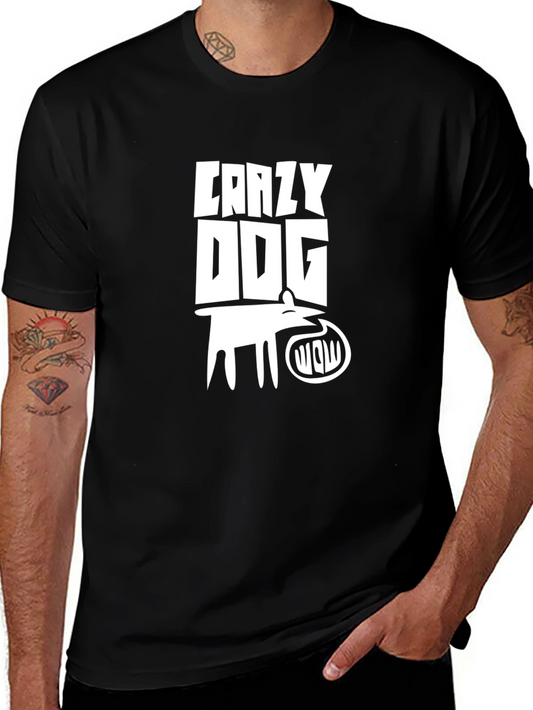 Crazy Dog Graphic Print Black T-Shirt