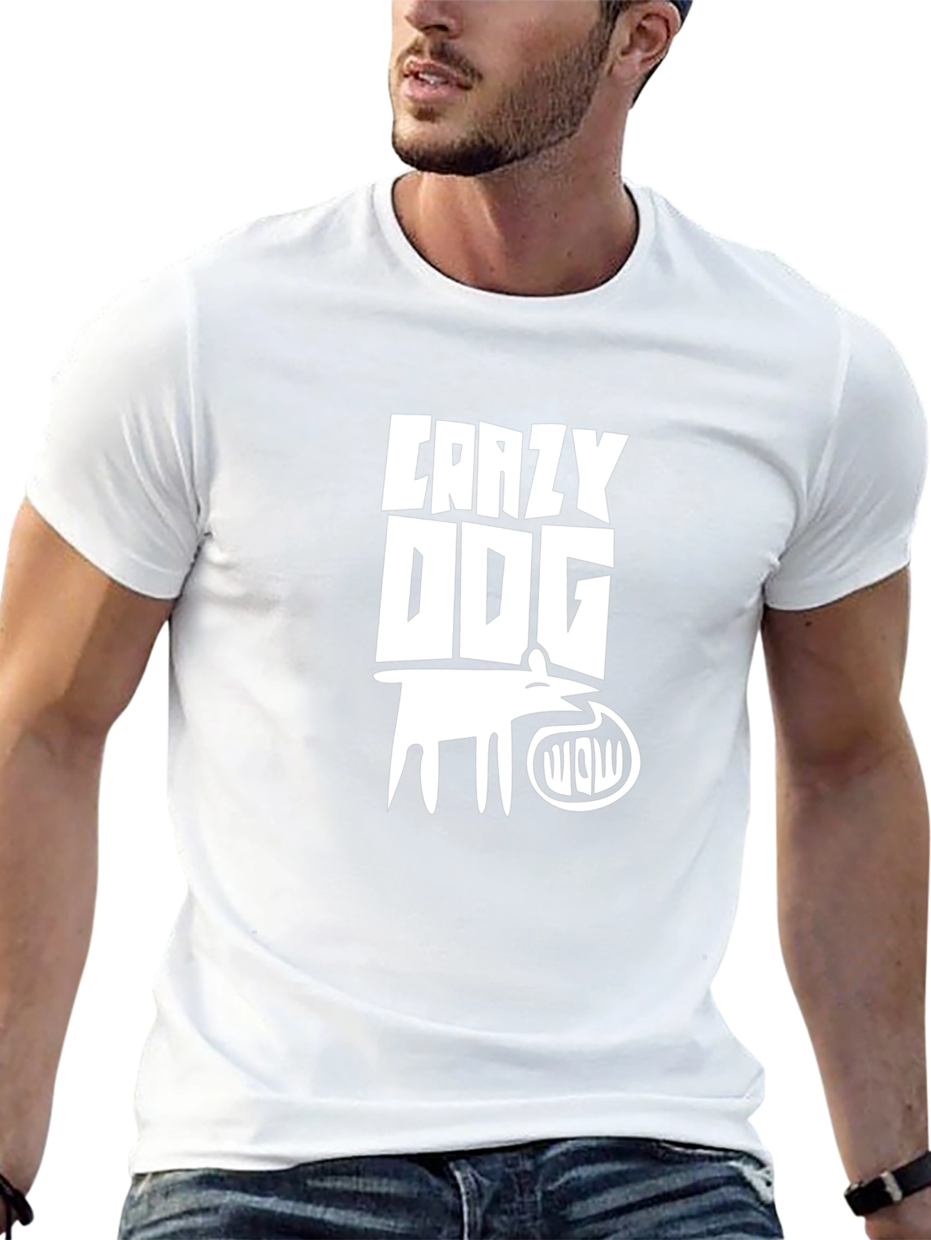Crazy Dog Graphic Print Black T-Shirt