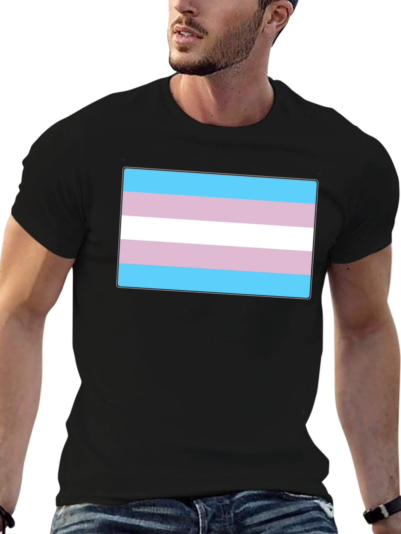 Transgender Pride Flag T-Shirt - Black Cotton Tee