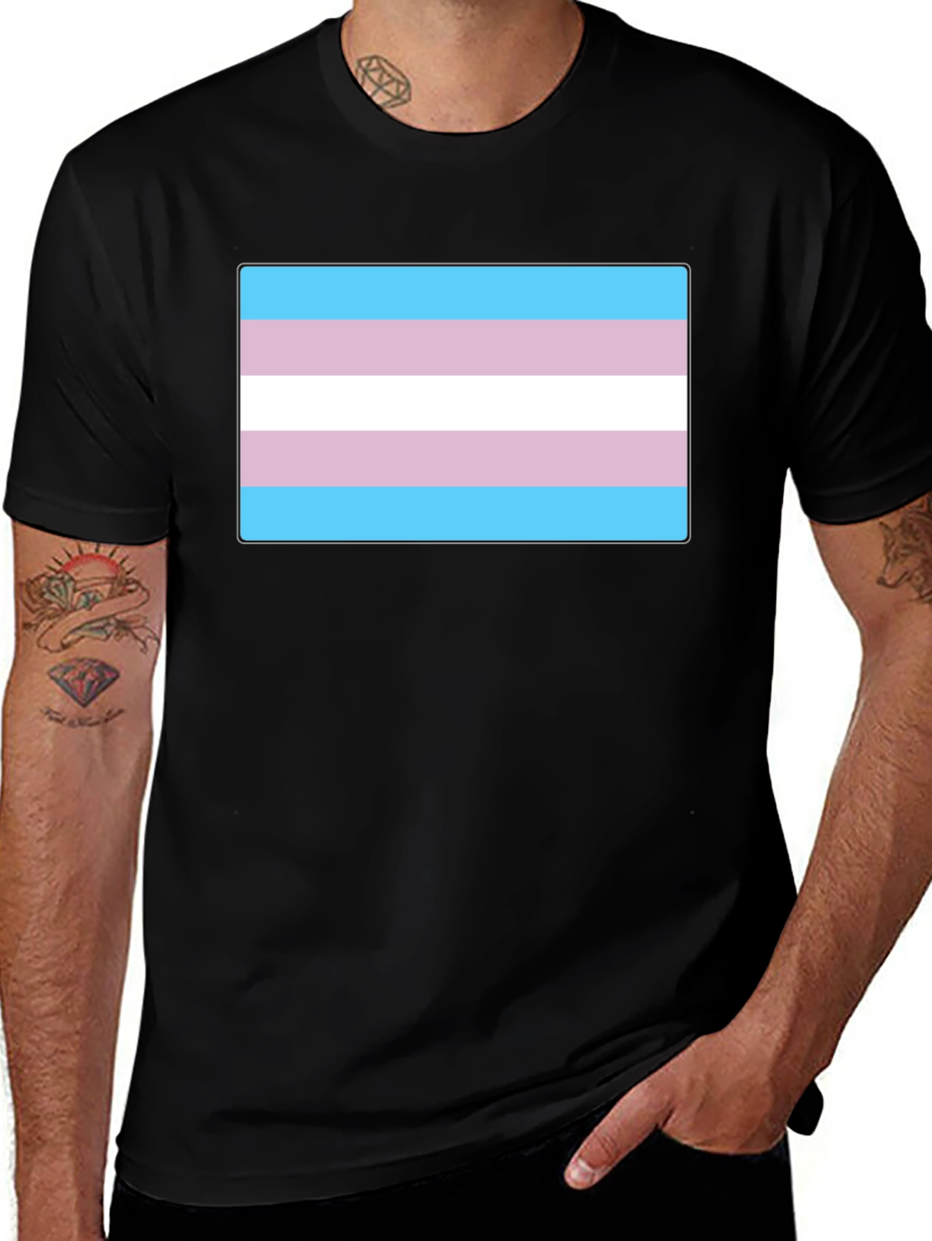 Transgender Pride Flag T-Shirt - Black Cotton Tee