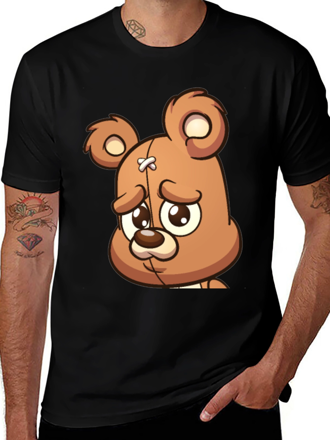 Sad Teddy Bear Graphic T-Shirt - Black