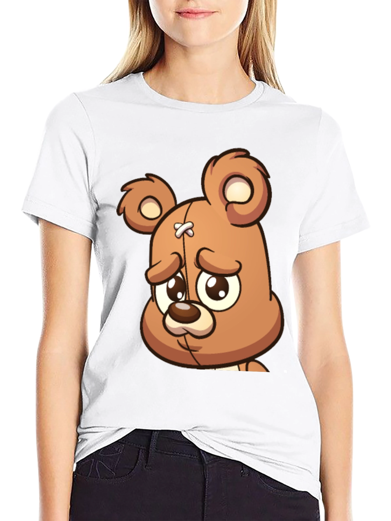 Sad Teddy Bear Graphic T-Shirt - Black